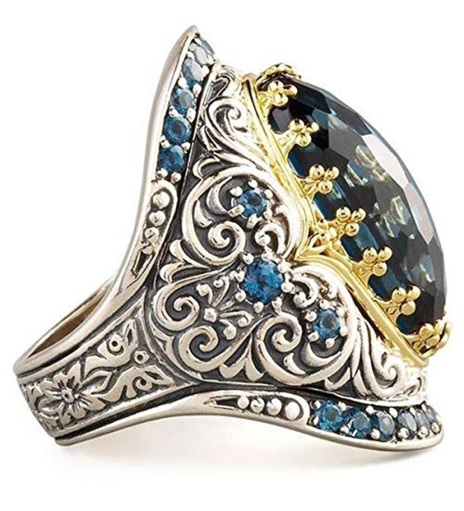 925 Sterling Silver Gemstone Engagement Wedding Rings Women's Topaz Rings 18k Gold Plated Party Engagement Rings (8)