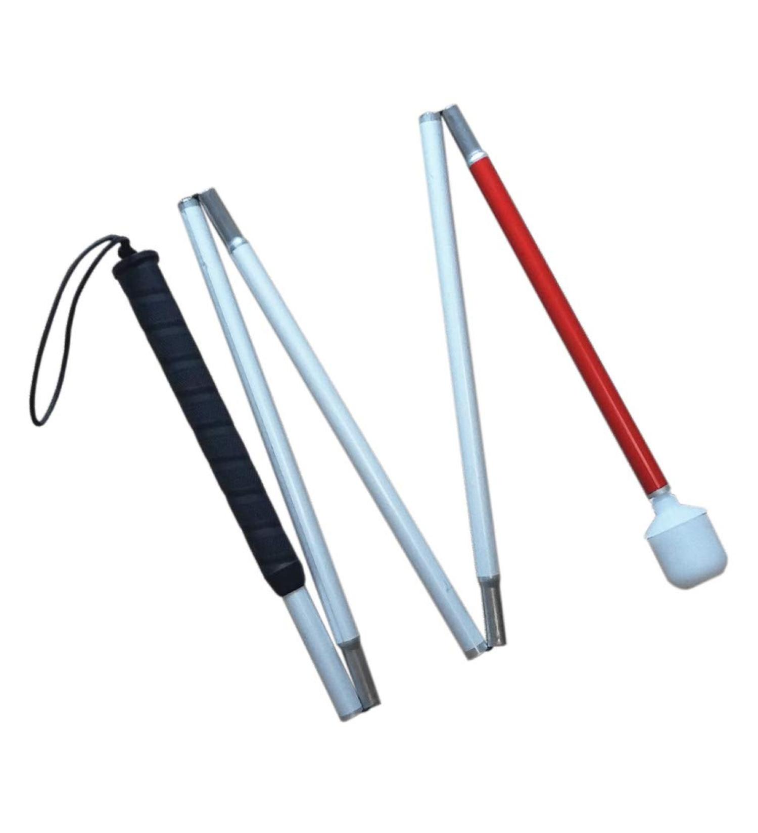 Aluminum Mobility Folding Cane for The Blind (Folds Down 5 Sections) (140 cm (55 inch)) 140cm (55 inch) - black handle - Buy Online on GoSupps.com