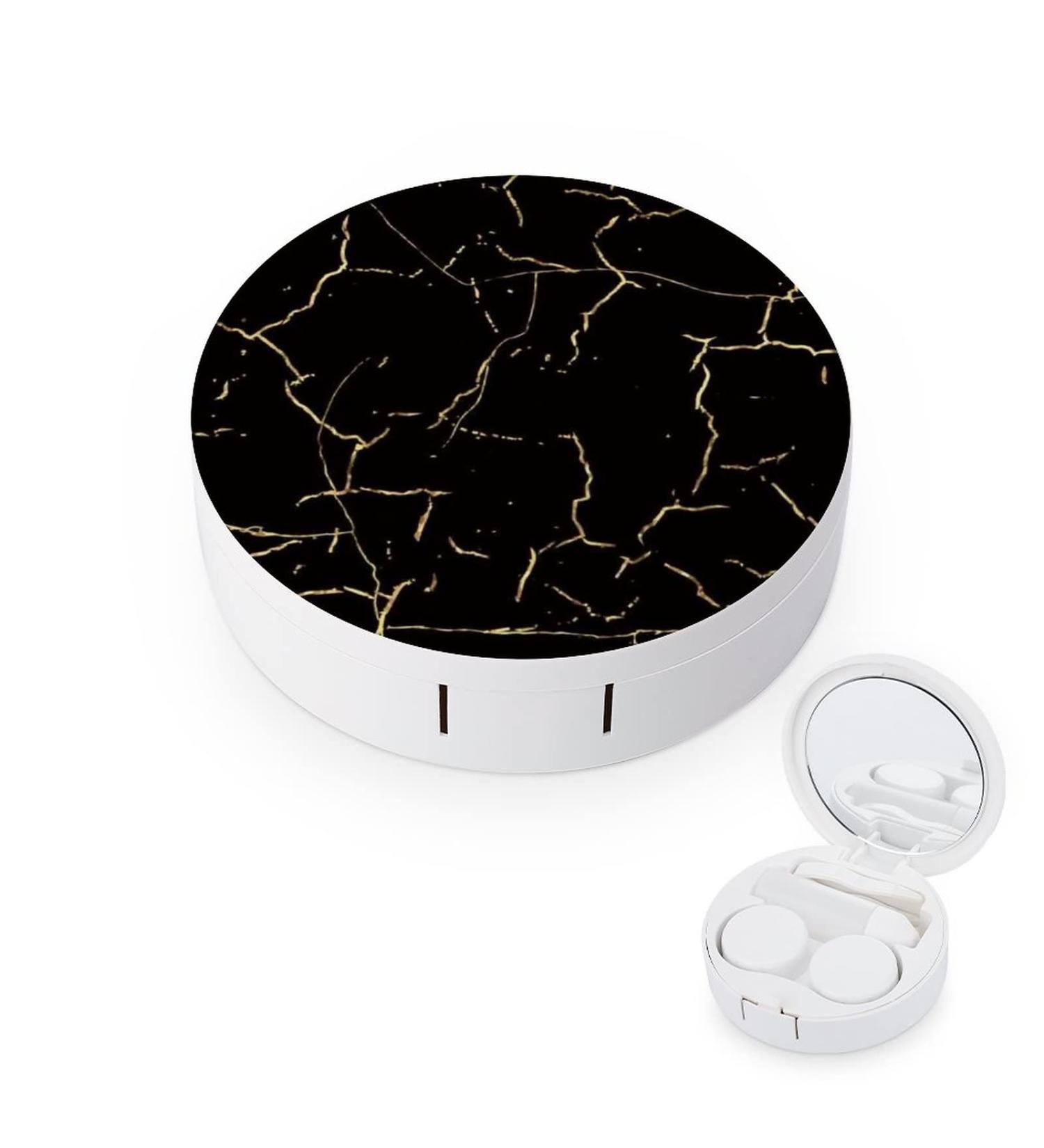 Bagea-Ka Black Marble Contact Lens Case | Eye Care Kit with Mirror Tweezers & Solution Bottle | Travel & Home Use - Buy Online on GoSupps.com
