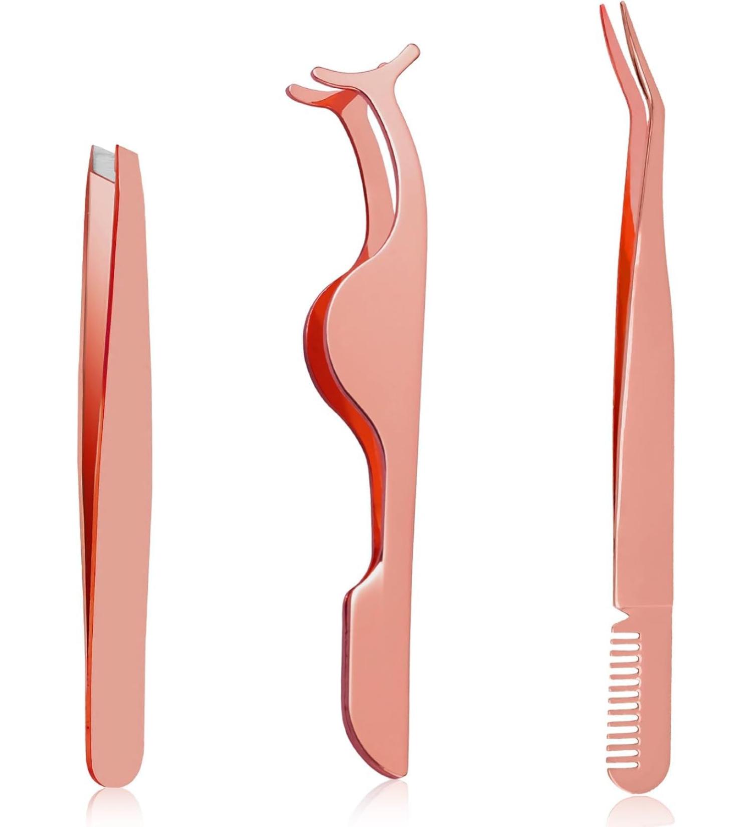 3 Styles Eyelash Tweezers Set Stainless Steel Eyebrow Tweezers Eyelash Curler Eyelash Applicator Tool Eyelash Tweezers Suitable for Beginners Girls and Makeup Artist Gold - Buy Online on GoSupps.com
