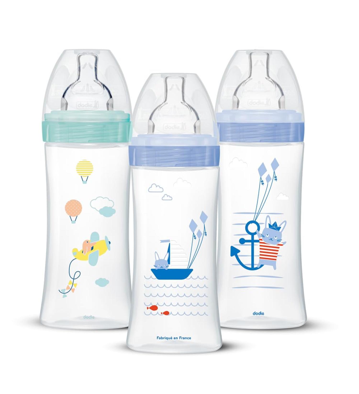 Dodie Boys Sensation Plus Anti-Colic Baby Bottles 330 ml +6 Months Flat Teat 3 Flow 3 Pastel Blue 3 Count (Pack of 1) - Buy Online on GoSupps.com