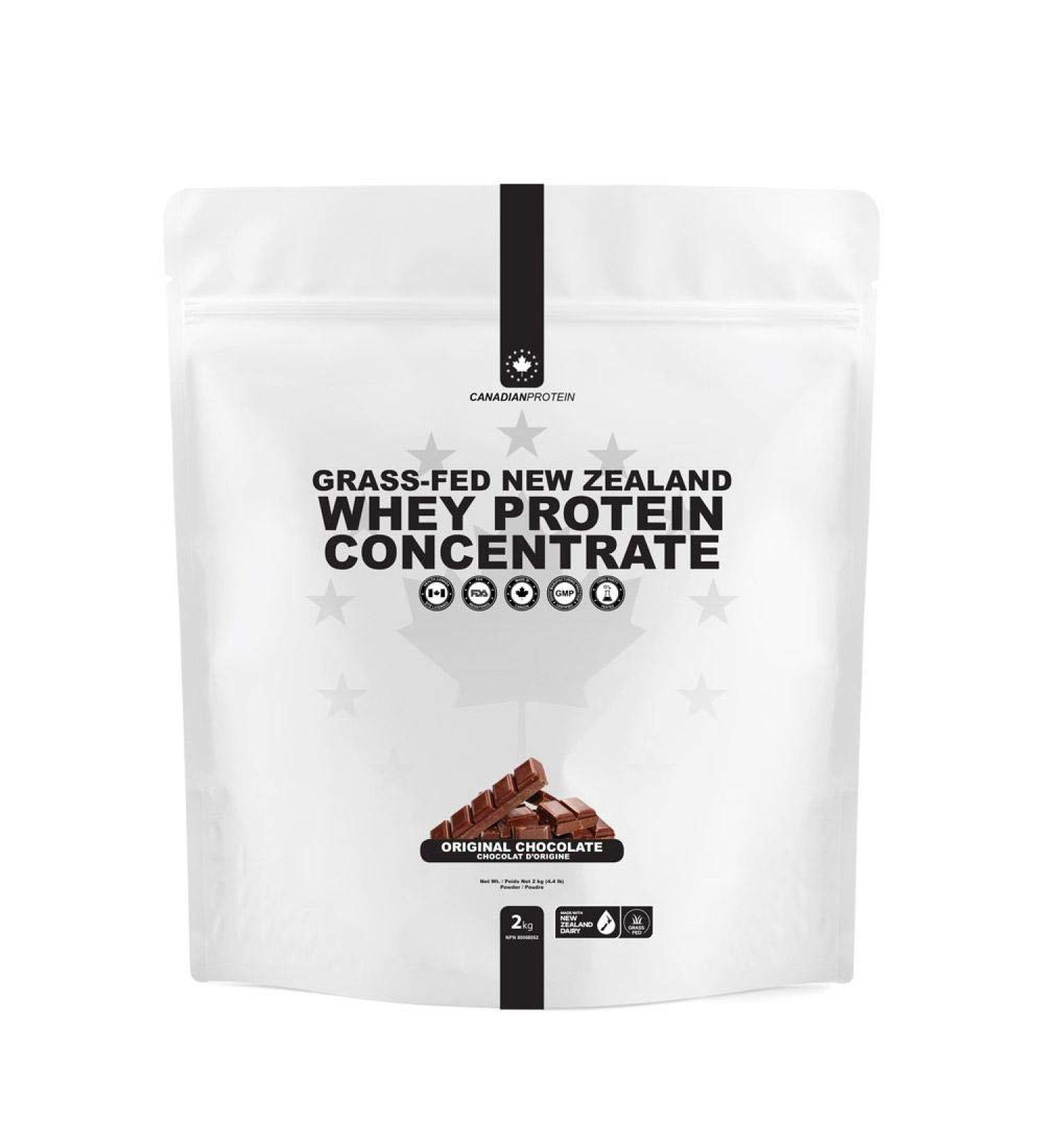 Canadian Protein Grass-Fed New Zealand Whey Concentrate 24g of Protein | 2 kg of Original Chocolate Flavoured Low Carb Keto Friendly Workout Recovery Drink | Undenatured Whey Protein Shake - Buy Online on GoSupps.com
