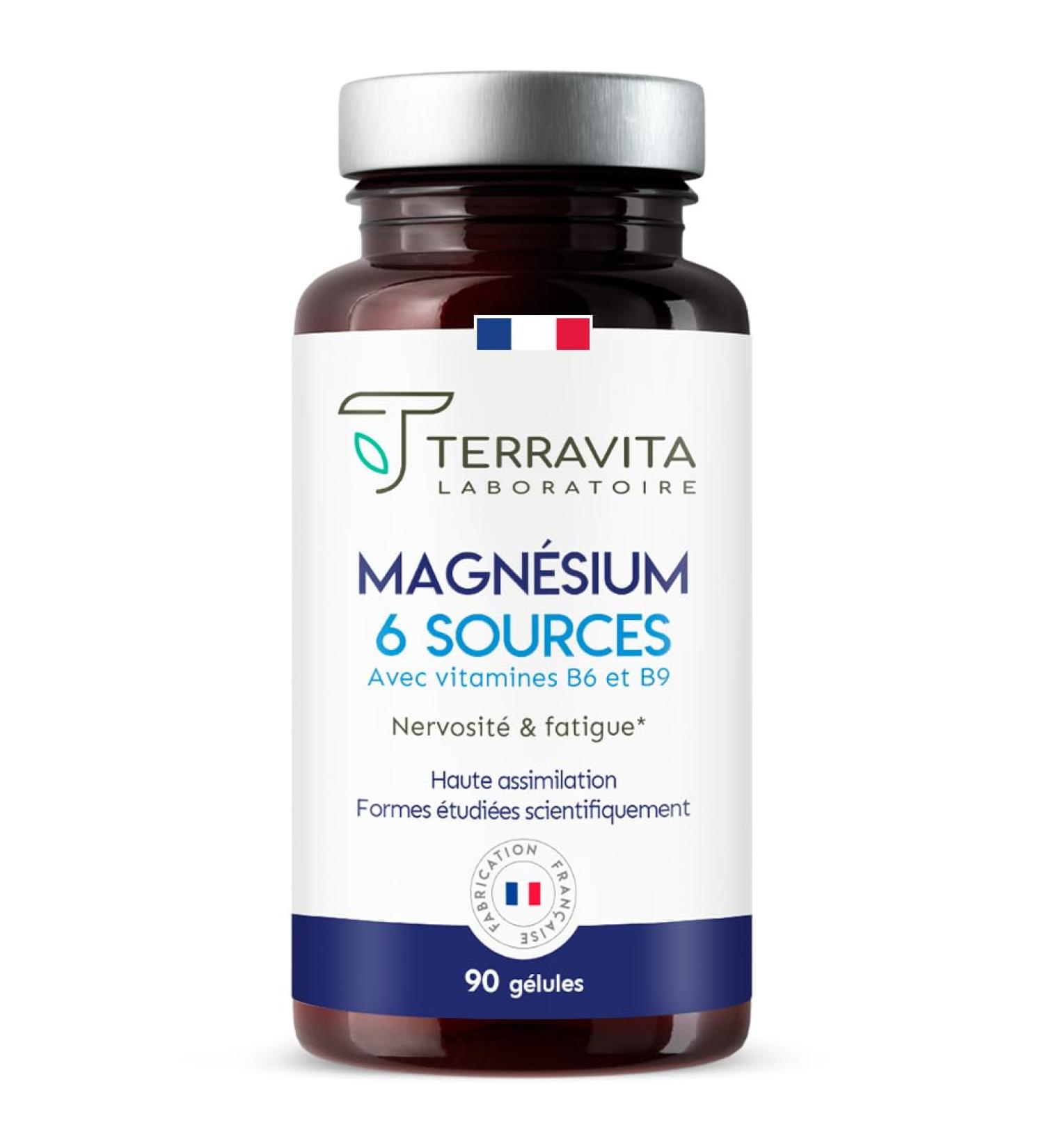 Magnesium 6 Sources Including Bisglycinate + Marine + Citrate | Optimum Efficacy against Fatigue and Stress | 300 mg of Magnesium Element per Dose + B6 + B9 | 90 Vegan Capsules | Made in France - Buy Online on GoSupps.com
