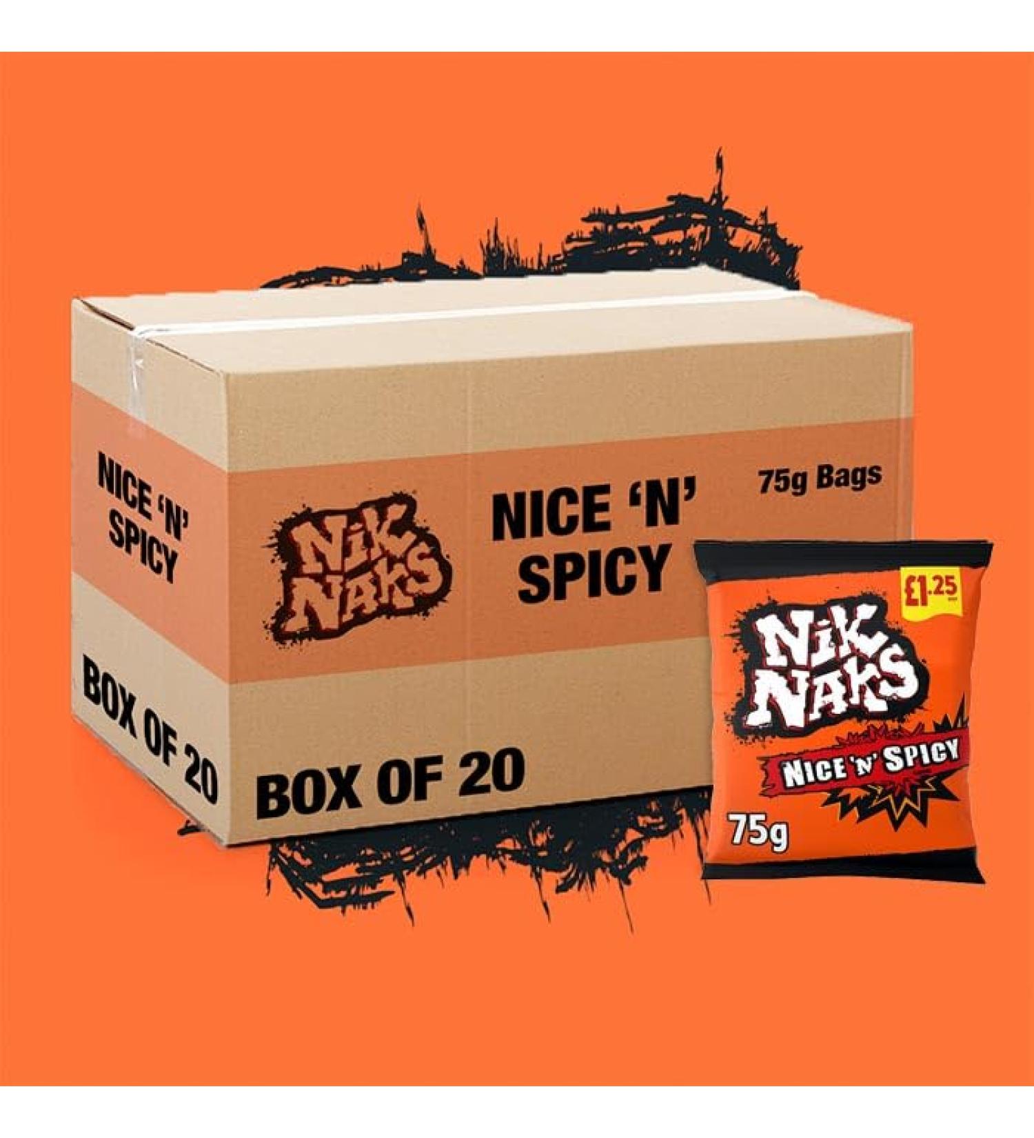 Nik Naks Nice 'N' Spicy Crisps Case of 20x75g - Buy Online on GoSupps.com