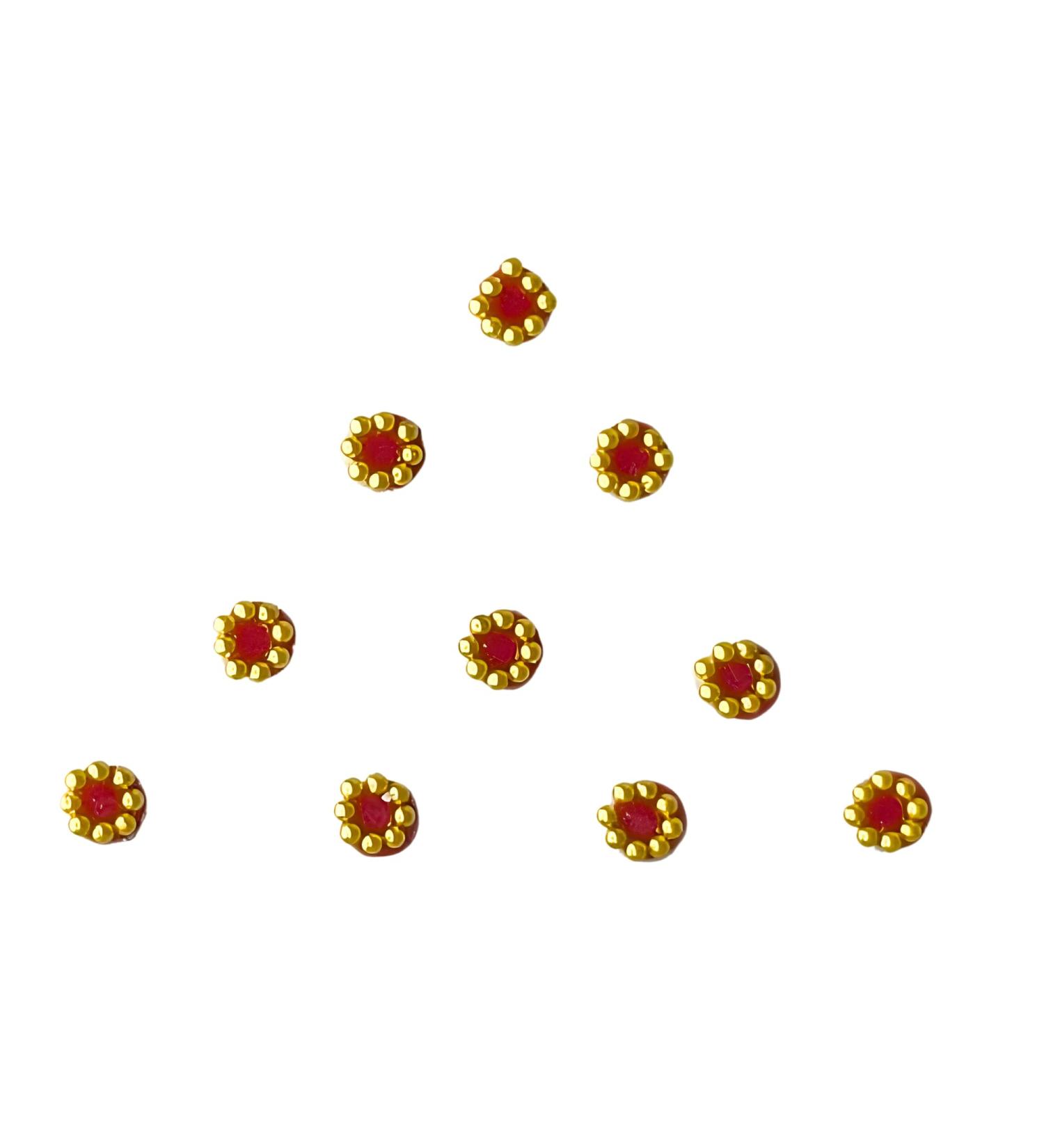 Beautiful Red Velvet Round Stone studded Bindi With Golden Stone Border bindi stickers Indian Bindi for women Face Jewels (Design 4) Small