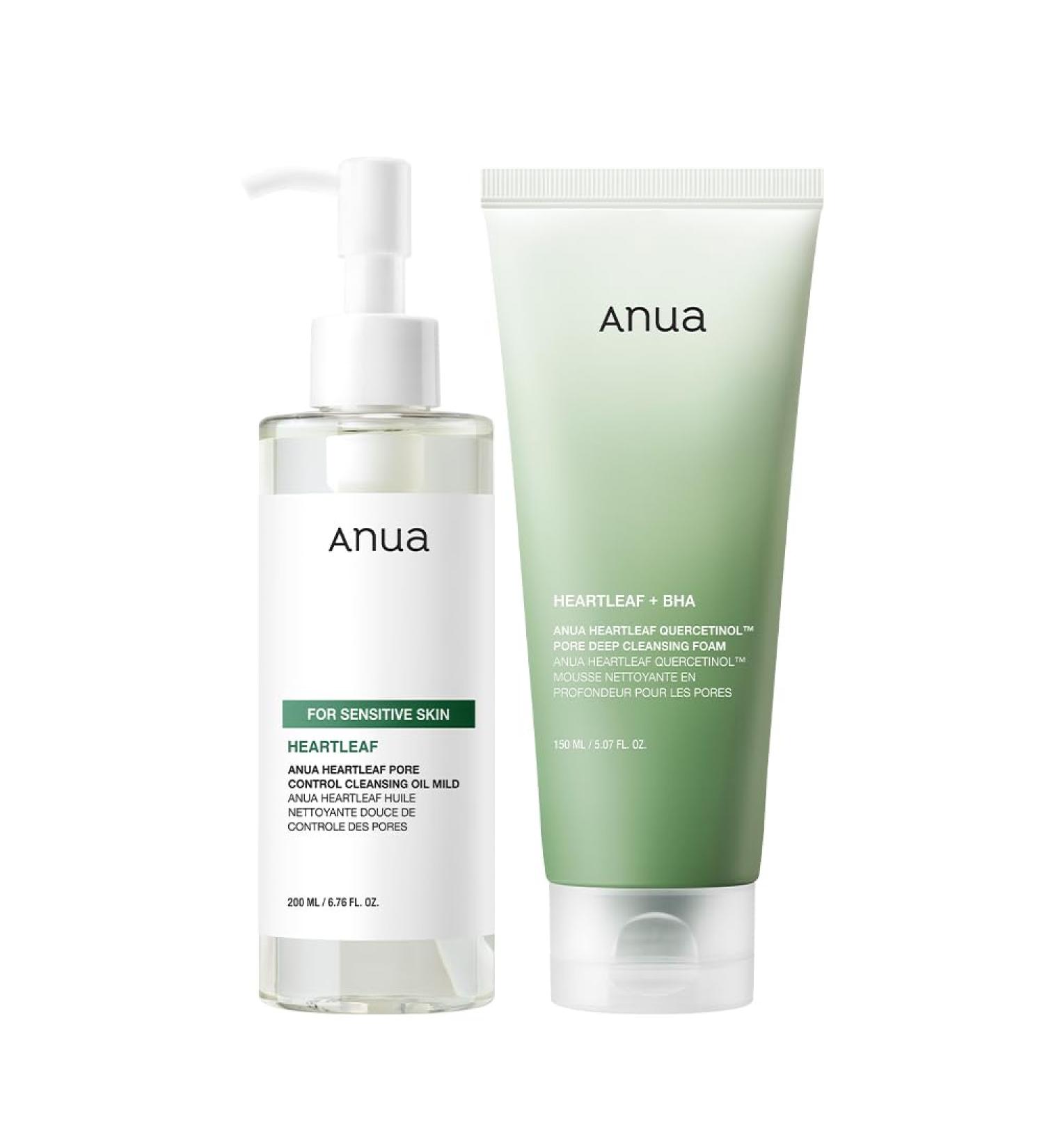 ANUA Mild Double Cleanser Duo for Facial wash : Heartleaf Pore Control Cleansing Oil Mild & Heartleaf Quercetinol Pore Deep Face Wash for Double Cleansing Routine Korean Skincare - Buy Online on GoSupps.com