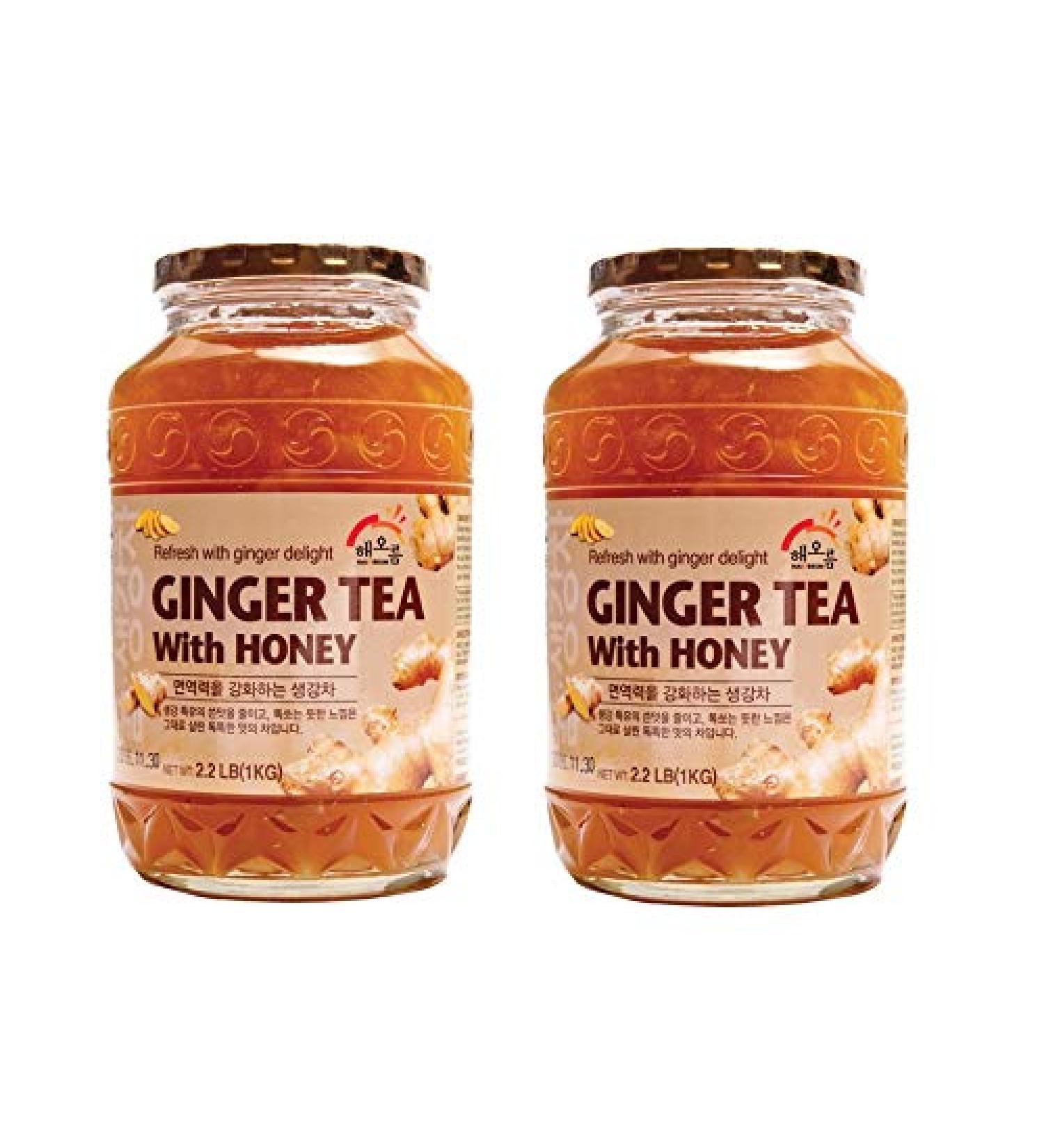 Haio Ginger Tea with Honey - Korean Herbal Tea Ginger Delight, 2 Glass Jars, 2.2 lb (1 kg) Each - Buy Online on GoSupps.com