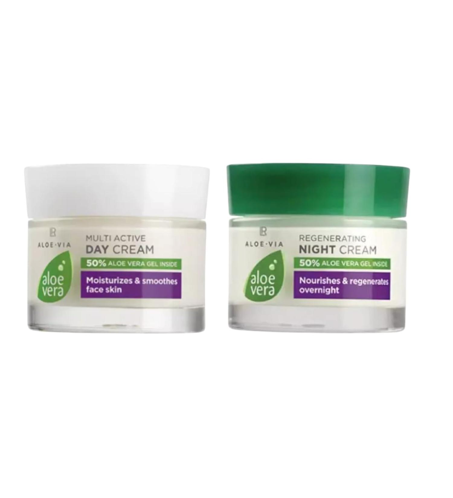 LR Health&Beauty Aloe-Via Aloe Vera Multi Active Day and Night Face Cream Set of 2 Smoothing Skin 50 ml./1.7 fl.oz. Best Gift Kit