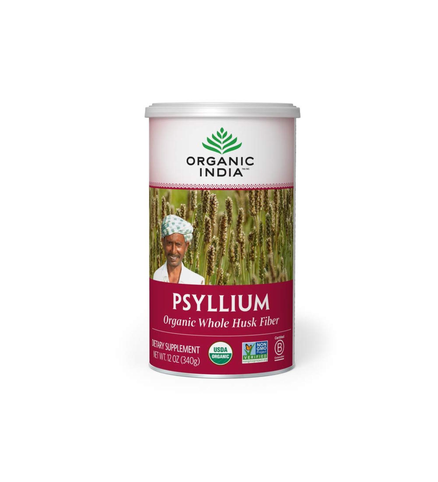Organic India Psyllium Herbal Powder - Whole Husk Fiber | Healthy Elimination | Keto Friendly | Vegan | USDA Certified Organic | Non-GMO | 12 Oz Canister - Buy Online on GoSupps.com