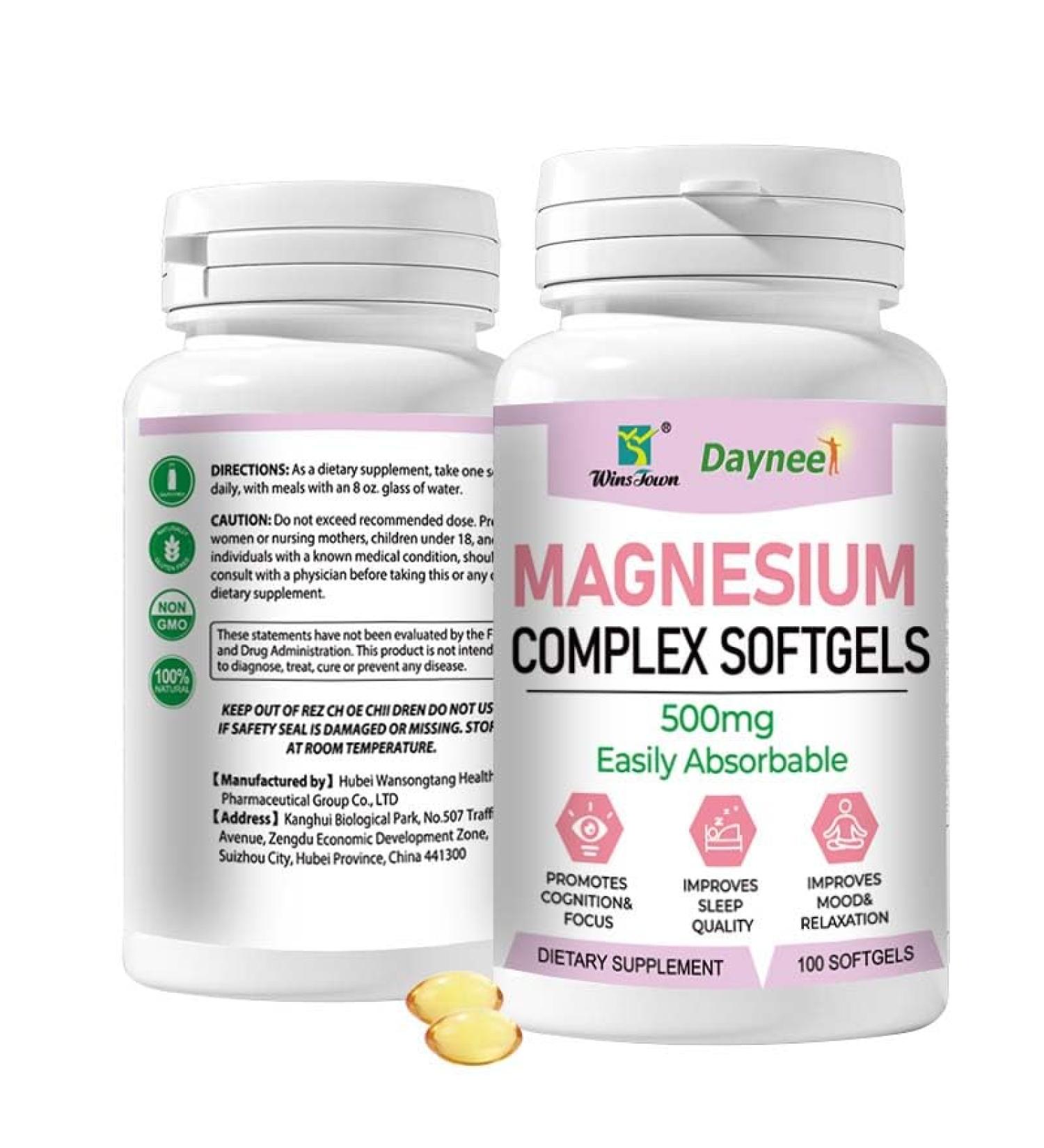 Daynee Magnesium Complex 500mg Triple Magnesium Blend (Oxide Citrate & Malate) for Daily Relaxation&Muscle Support 100 Small Softgels - Buy Online on GoSupps.com