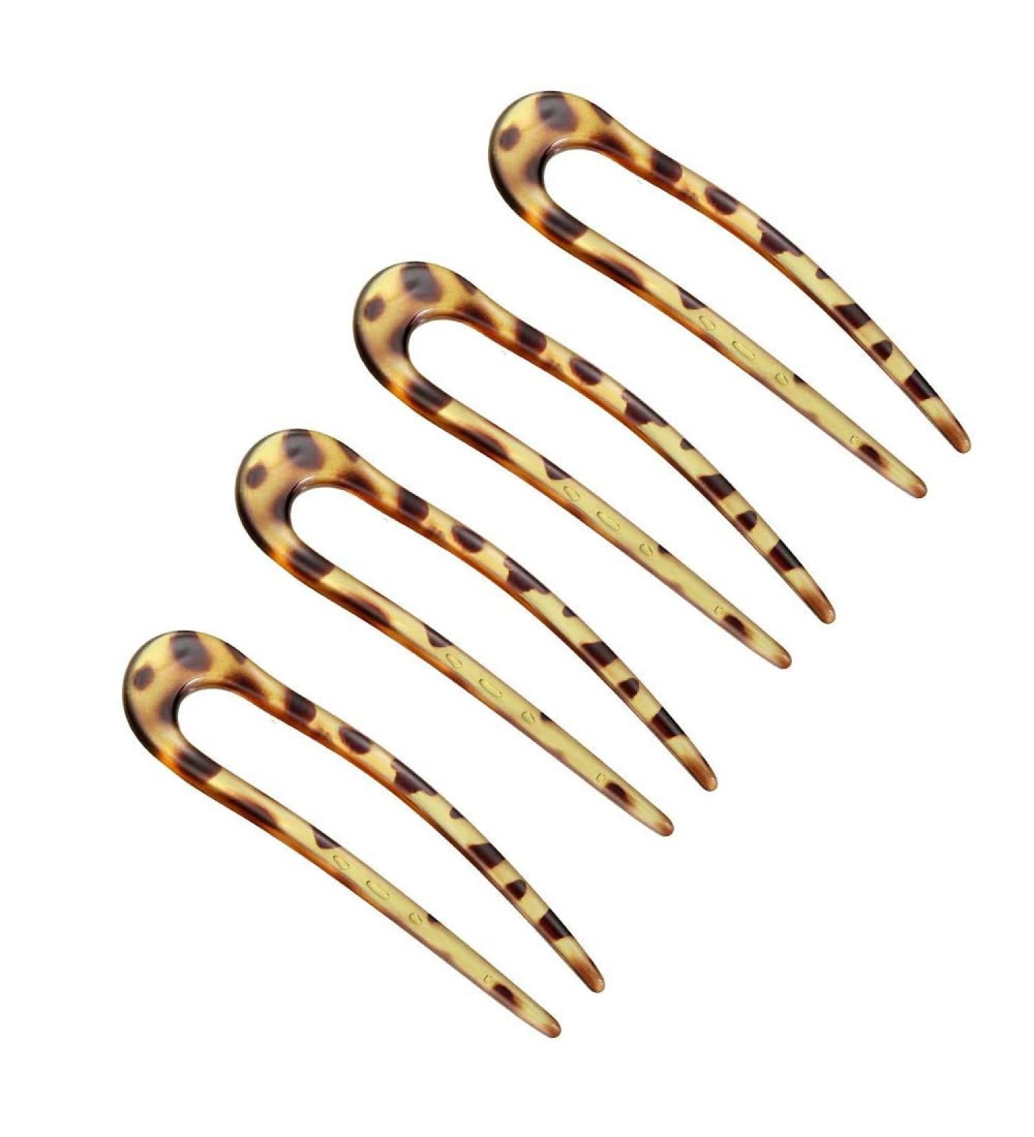 4 Pieces French U-shaped Hairpin with Two Prongs U Shape Hair Clips Chignon Pin Tortoise Shell U Sticks Pins for Women Girls Hairstyles - Buy Online on GoSupps.com