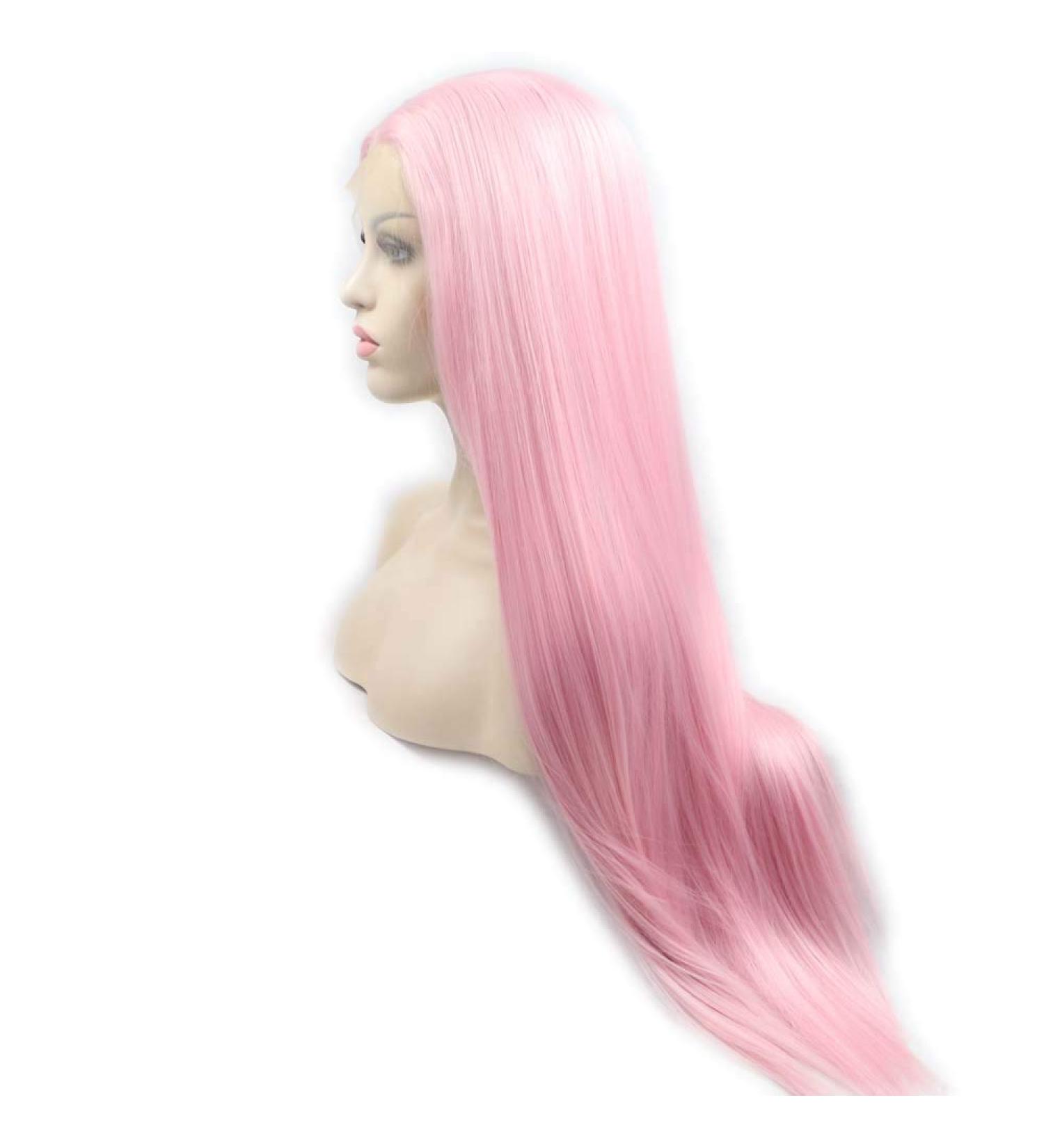 Xiweiya Long Pink Lace Front Wig for Women - Silky Smooth Heat-Resistant Synthetic Hair for Cosplay & Everyday Use - Buy Online on GoSupps.com