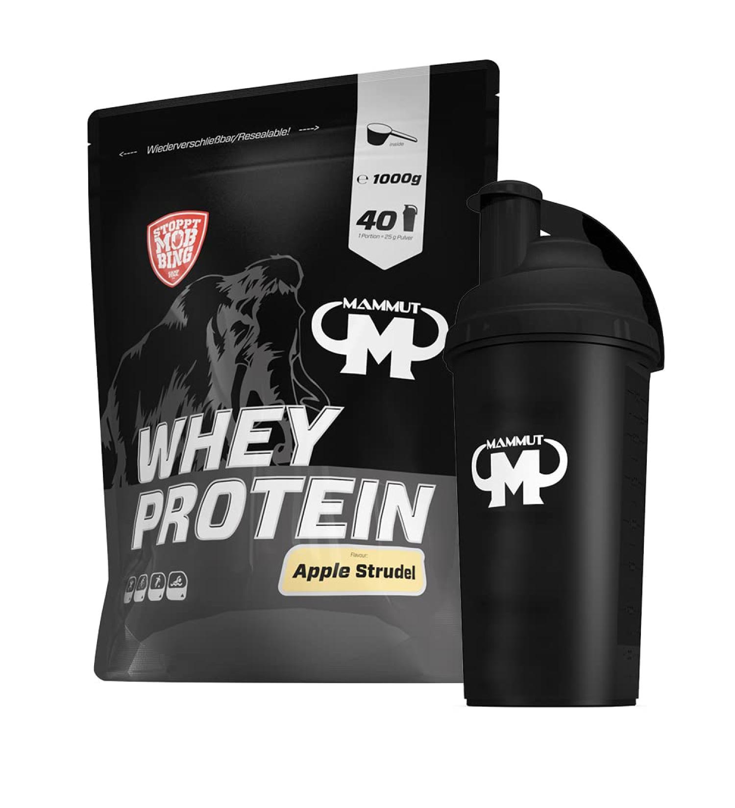 Buy 1kg Mammut Whey Protein - Apple Strudel Flavor | Includes Free Shaker Bar & Powderbank | International Shipping - Buy Online on GoSupps.com