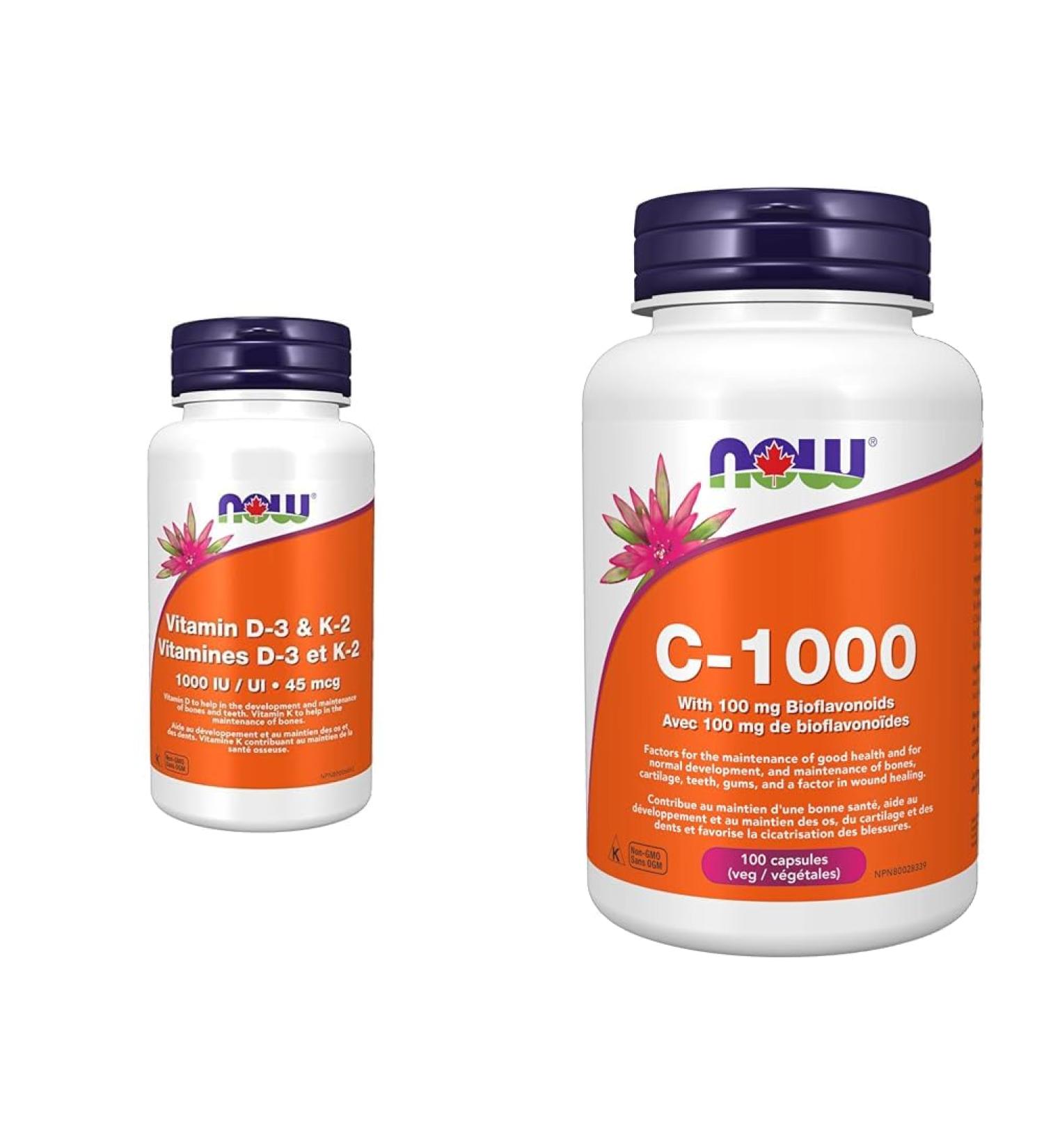 Now Foods Vit D-3 1 000 IU & K2 45mcg 120vcap & C-1000 with 100mg Bioflavonoids 100vcap - Buy Online on GoSupps.com