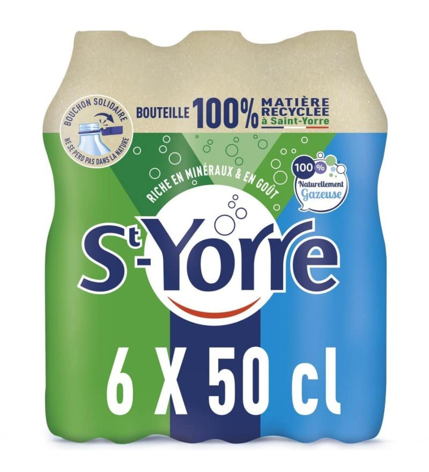 ST YORRE Eau Min rale Naturelle Gazeuse - Pack de 6 bouteilles de 50cl pour une hydratation optimale - Une eau p tillante de qualit pour vos moments de d tente et - Vendu Par Unit