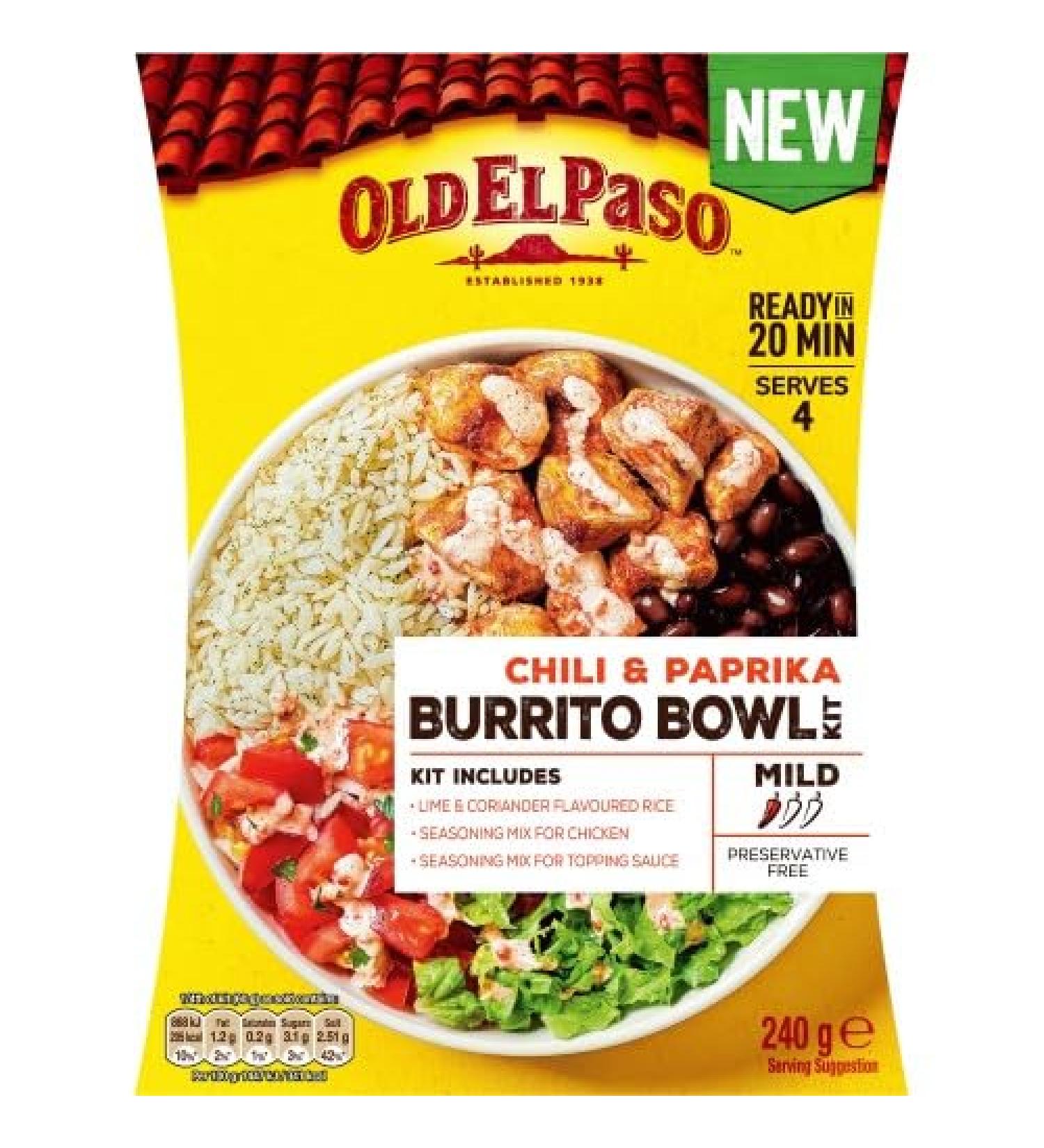 OLD EL PASO Burrito Bowl Kit with Chili & Paprika Mild 240g Preservative Free