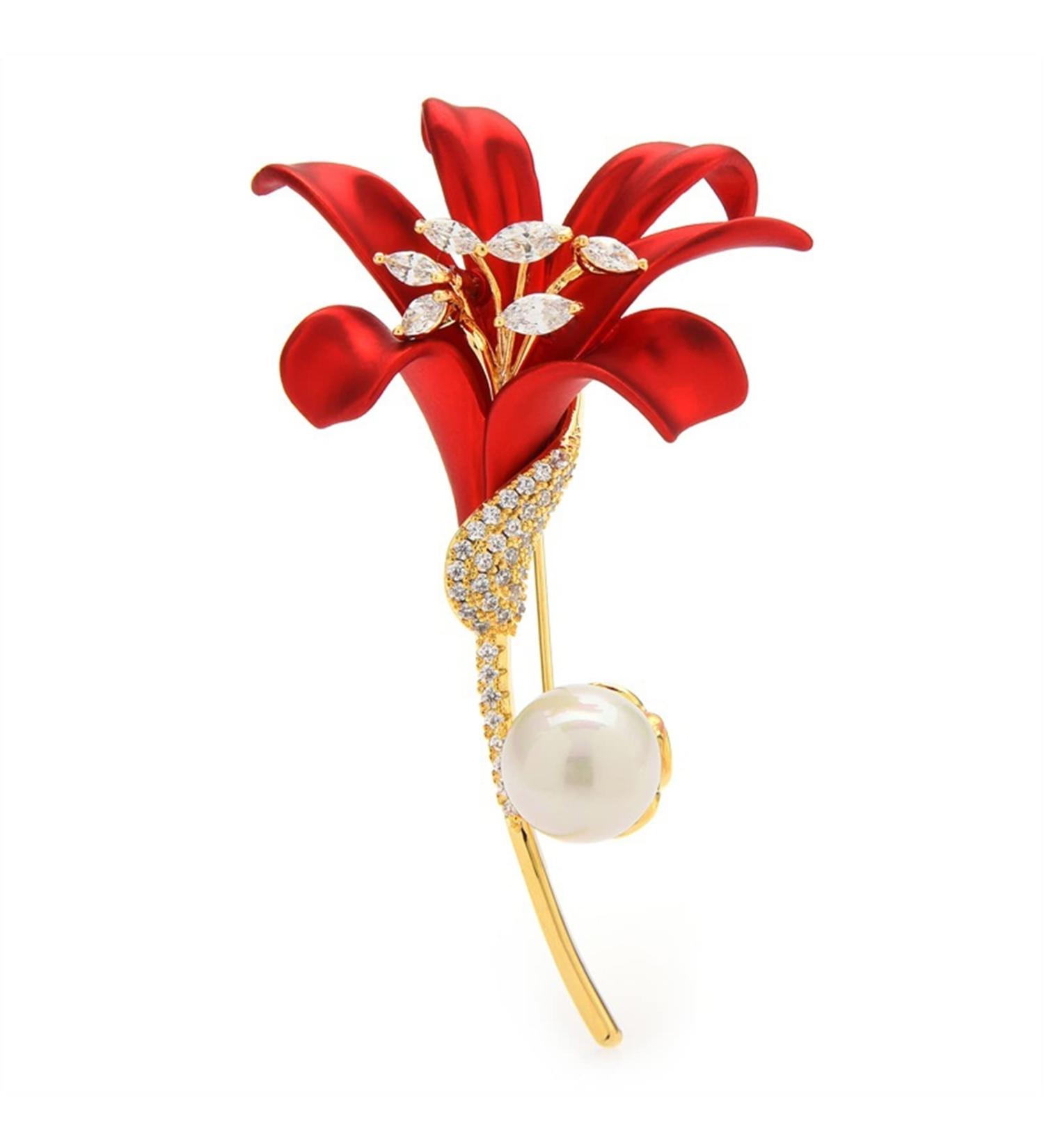 Pin Jewelry Gifts for Women Ladies Fashion Accessories Ladies Elegant Enamel Lily Brooch Cubic Zirconia Flower Party Banquet Brooch Brooches & Pins - Buy Online on GoSupps.com