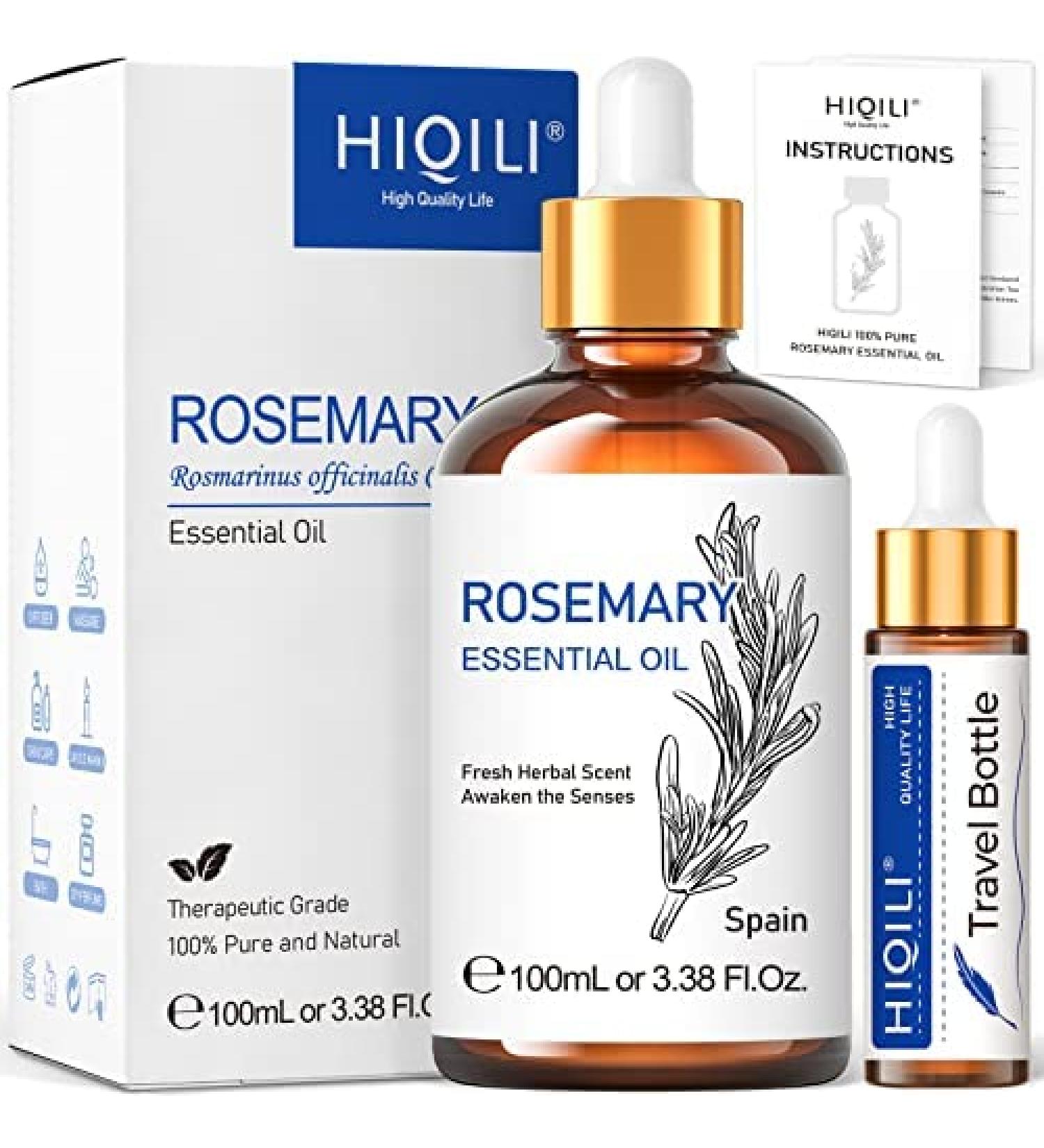HIQILI 100ml Rosemary Oil for Hair Growth - 100% Pure Organic Therapeutic Grade - Strengthens Hair, Promotes Growth, Fights Hair Loss & Dandruff - Add to Shampoo/Conditioner - 3.38 Fl. Oz - Buy Online on GoSupps.com