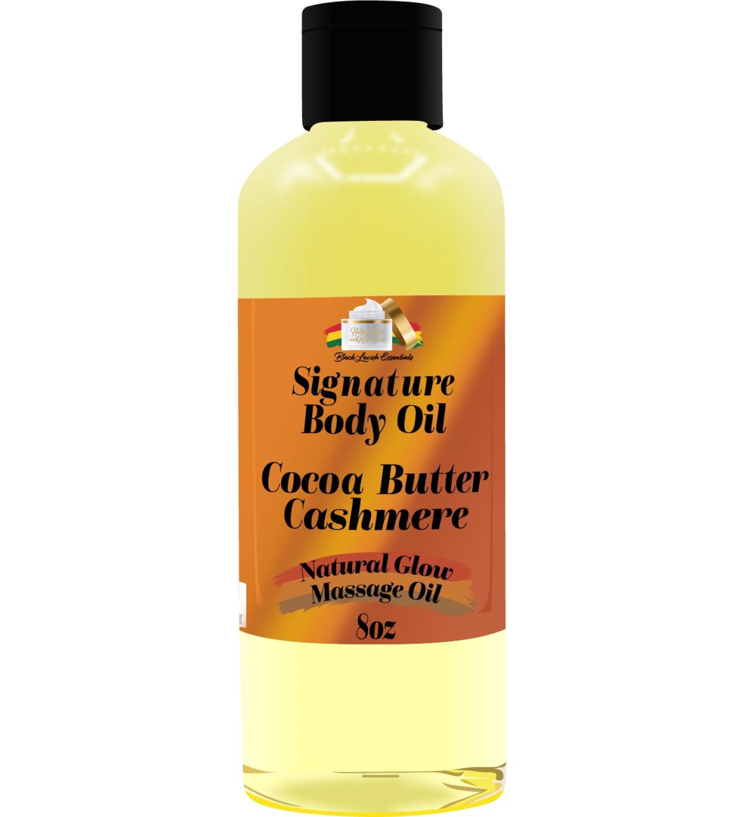Black Lavish Essentials Cocoa Butter Cashmere Signature Body Oil, 8oz Natural Glow Massage Oil Soft Rejuvinated Skin, Aloe Vera, Vitamin E, Argan, Golden Jojoba, Rosehip, Dry Skin Moisturizer - Buy Online on GoSupps.com