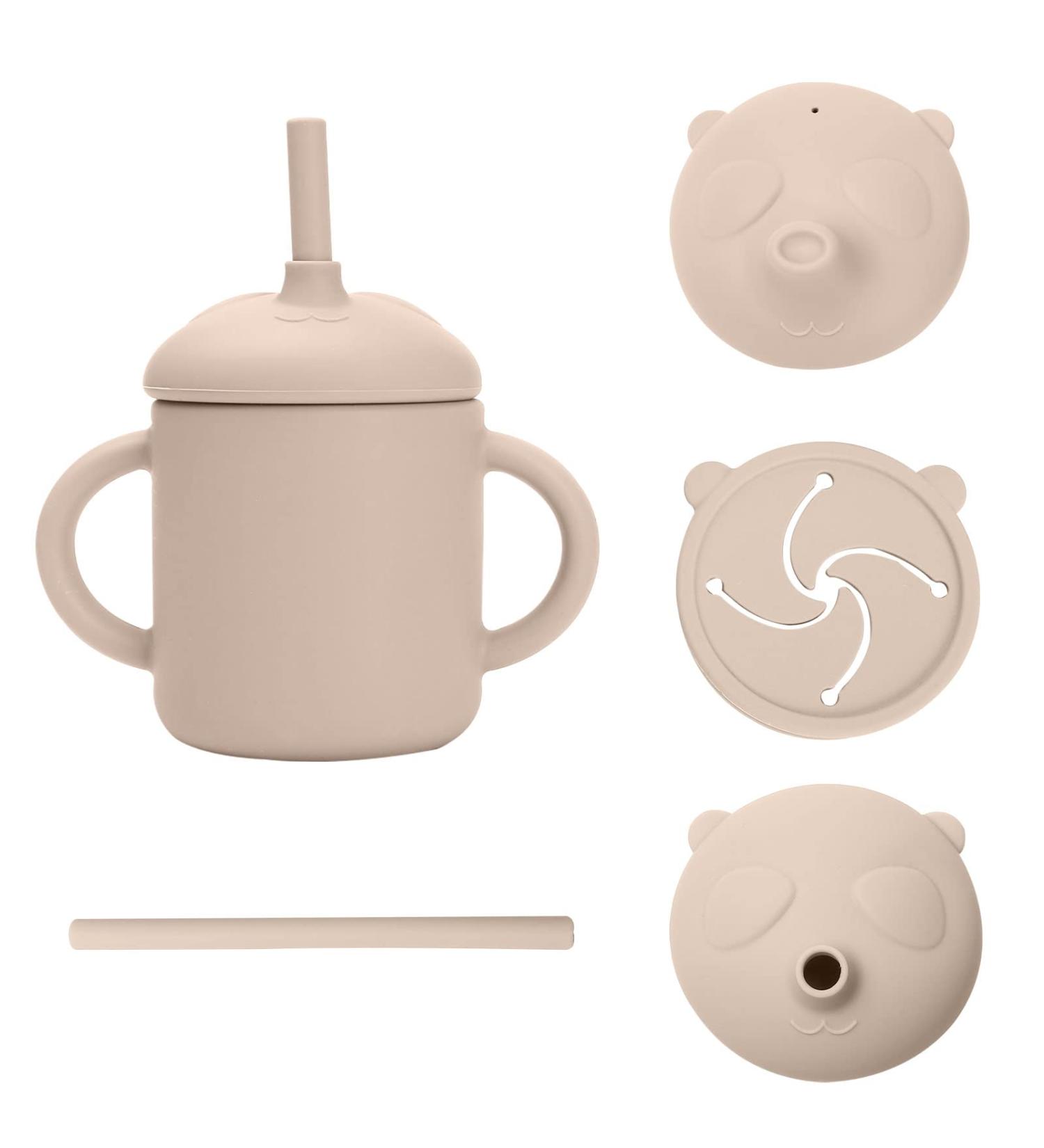 Baby Toddler Snack Cup with Handles | Silicone Sippy Cup & Snack Catcher Combo | BPA-Free & Unbreakable | Beige with 3 Covers - Buy Online on GoSupps.com