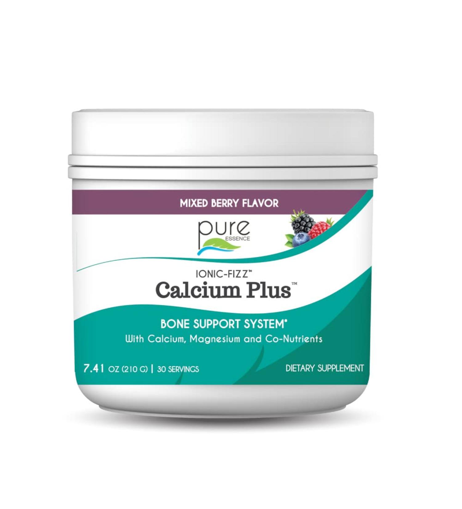 Ionic Fizz Calcium Plus by Pure Essence - Perfect Calcium/Magnesium Ratio with Vitamin A, B, C, D and Potassium Strong Bones - Mixed Berry - 7.41 oz - Buy Online on GoSupps.com
