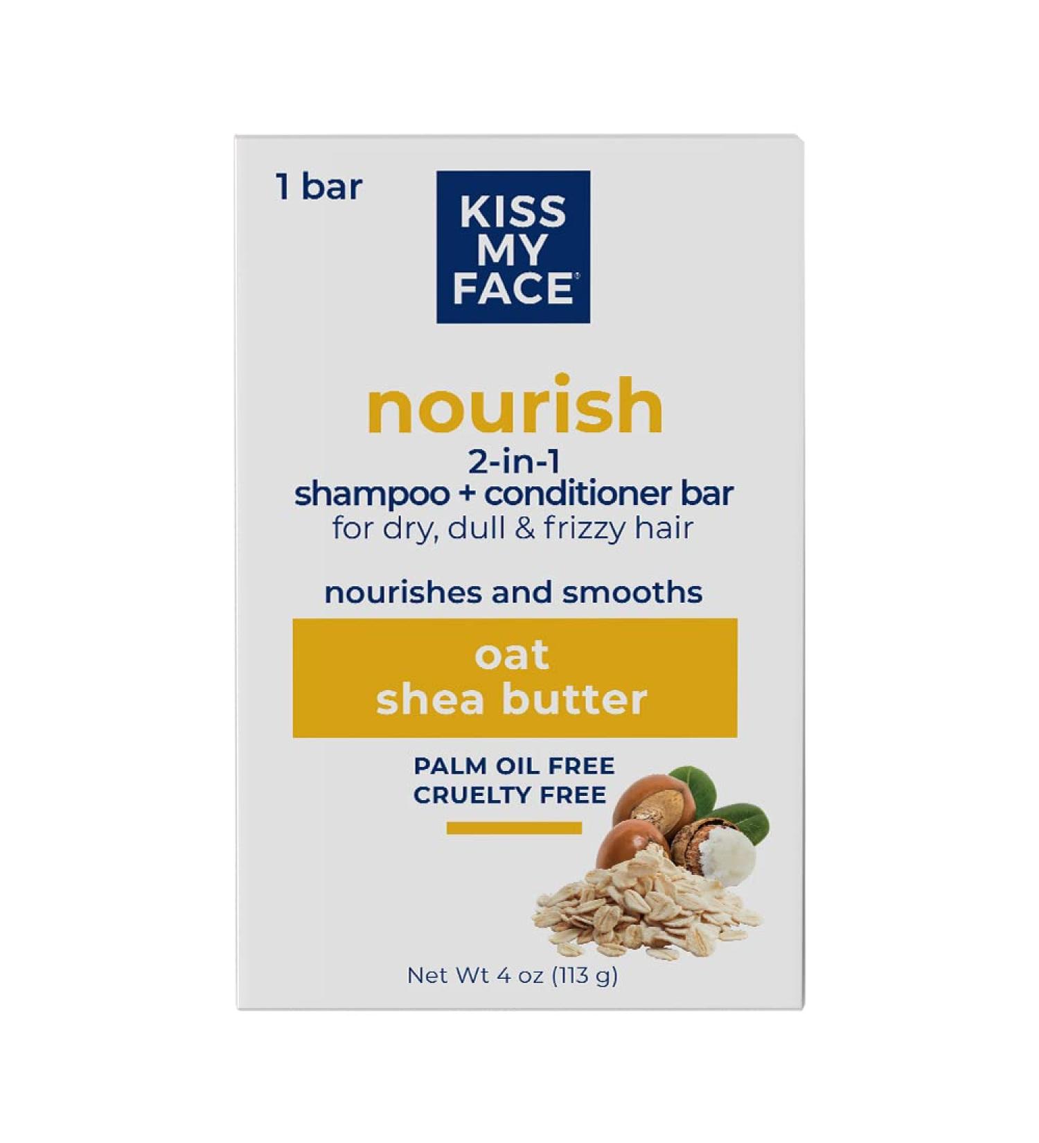 Kiss My Face 2-in-1 Shampoo & Conditioner Bar - Cruelty-Free Hydrating for Dry Hair with Oat & Shea Butter - 113g International Shipping - Buy Online on GoSupps.com