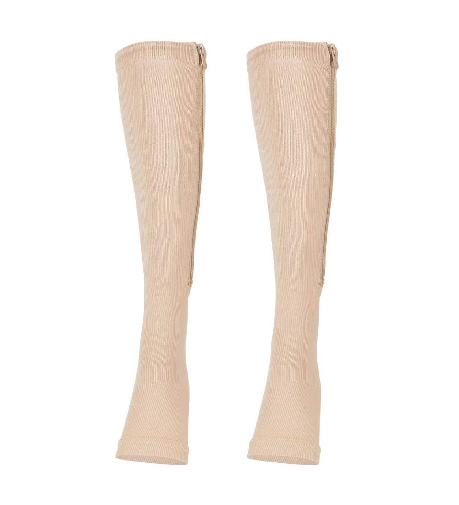 Alomejor Compression Stockings Zipper Sock - Medium Calf Length Sport Compression Socks for Walking & Cycling - Open Toe XXL Nude - Buy Online on GoSupps.com