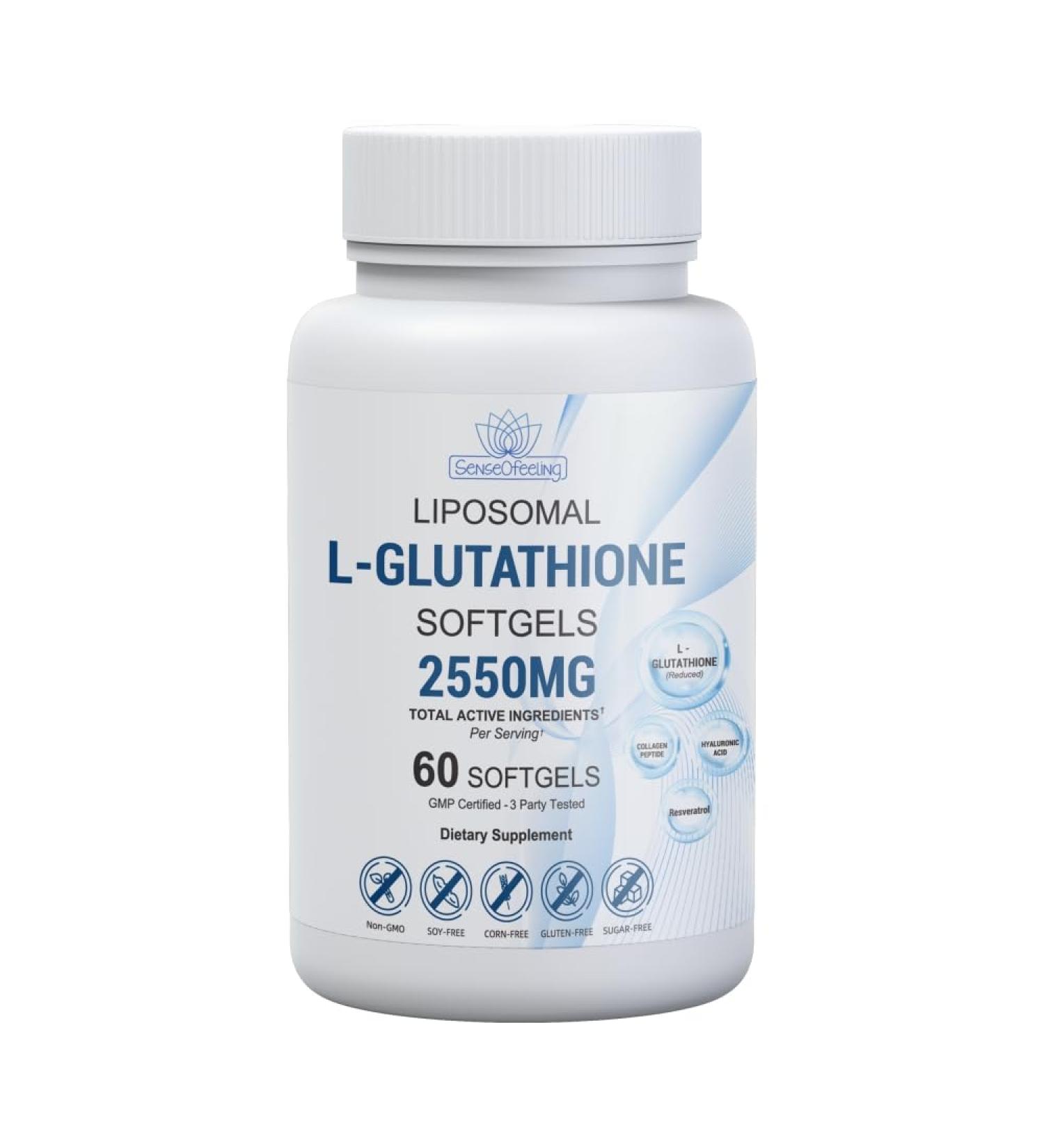 Liposomal Glutathione Supplement High-Potency Antioxidant L-Glutathione Supplement Collagen Resveratrol Hyaluronic Acid Supports Skin Health & Overall Wellness 2550mg Active Ingredients 60 Softgels 1 - Buy Online on GoSupps.com