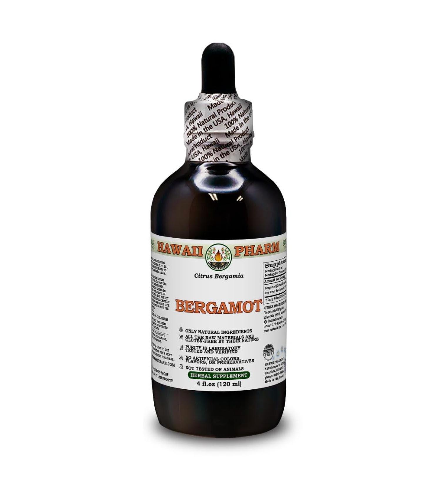 Hawaii Pharm Bergamot Alcohol-Free Liquid Extract Bergamot (Citrus Bergamia) Dried Fruit Peel Glycerite Natural Herbal Supplement 4 oz 4 Fl Oz (Pack of 1) - Buy Online on GoSupps.com
