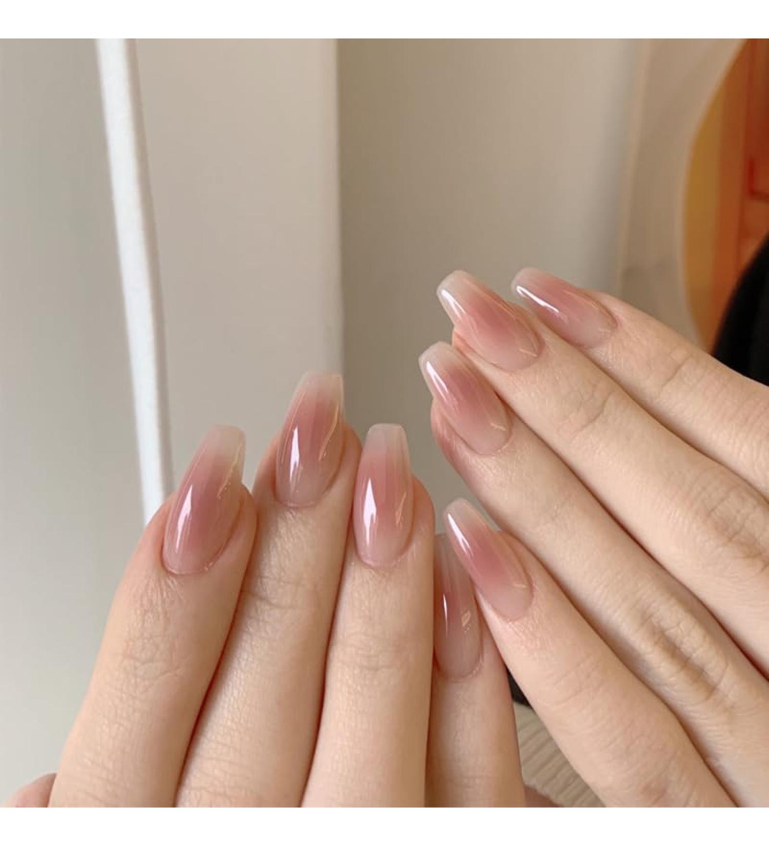 24Pcs/Set Press On Nails Light Sugar Chestnut Long False Nails Acrylic Fake Nails Full Cover Nails Tips Artificial Finger Manicure Press on nails for Women and Girls - Buy Online on GoSupps.com