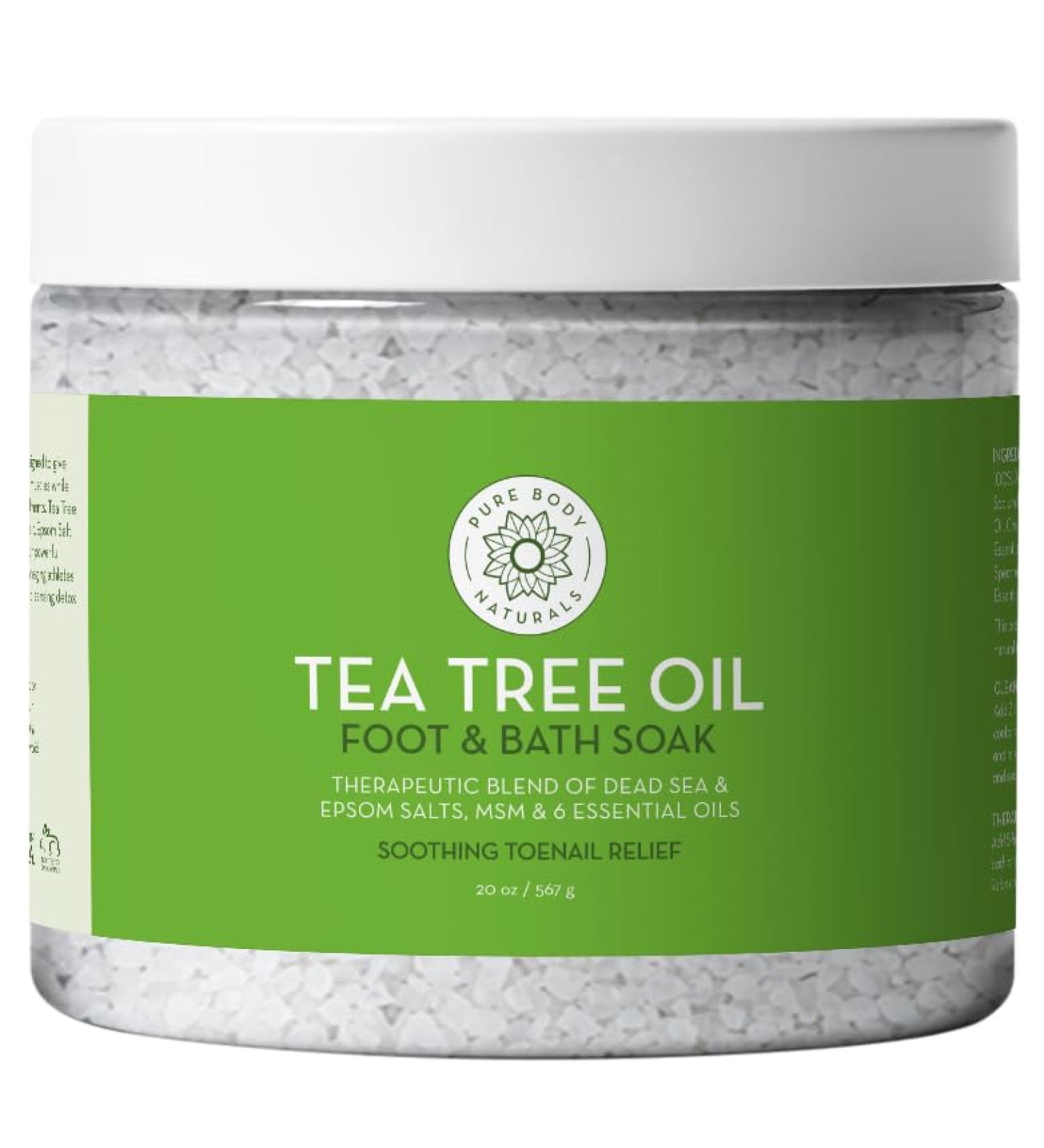 Pure Body Naturals Tea Tree Oil Foot & Bath Soak 20 oz - Epsom & Dead Sea Salt Relief for Tired Muscles Foot Odor & Toenail Issues - Buy Online on GoSupps.com
