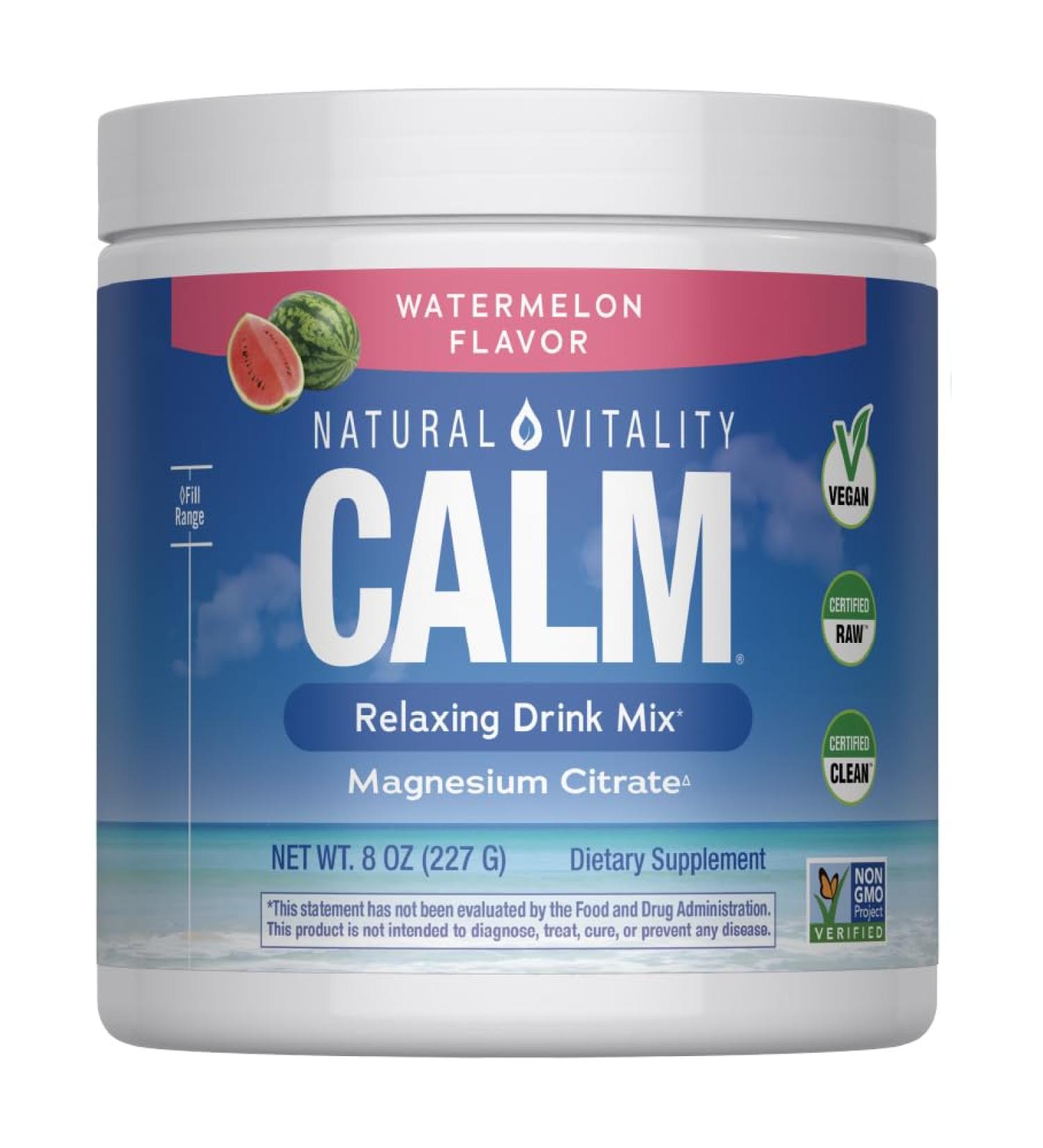 Natural Vitality Calm Magnesium Supplement Drink Mix Powder Gluten Free Vegan & Non-GMO Watermelon 8oz Powder - Buy Online on GoSupps.com