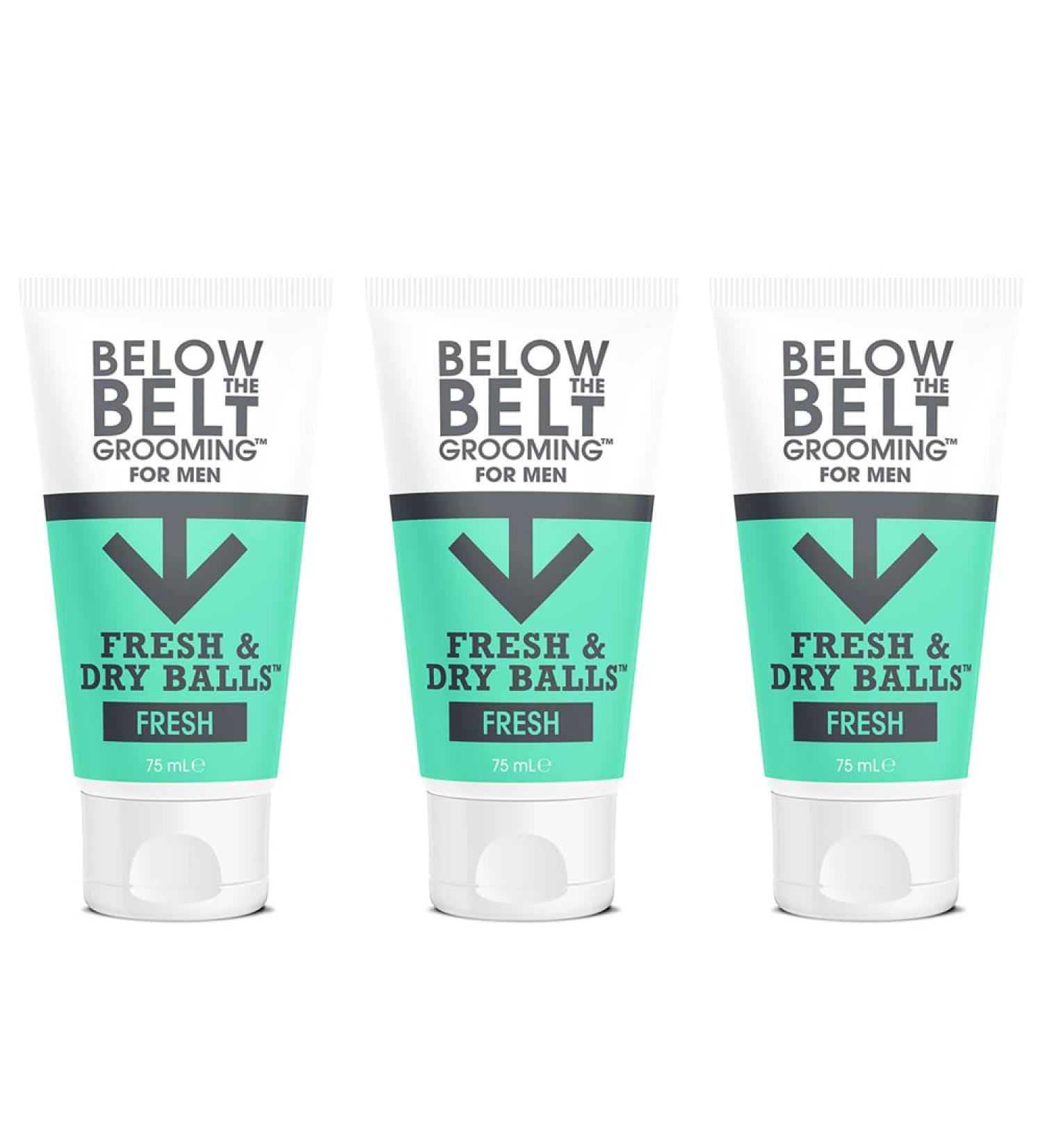 Below The Belt Grooming Fresh & Dry Ball Intimate Deodorant and Anti Chafing Cream For Men Protects against Sweat Odour and Chafing Fresh Scent 3 x 75ml Fresh 75 ml (Pack of 3) - Buy Online on GoSupps.com