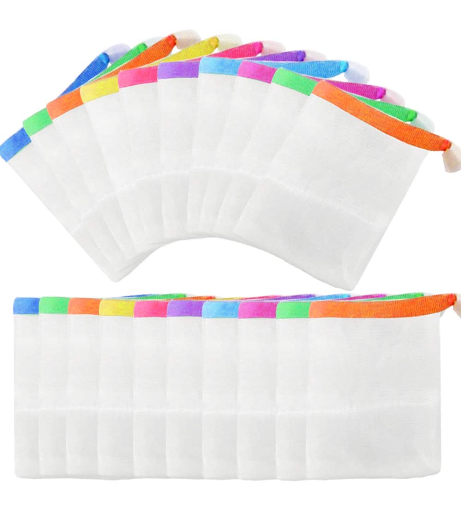 20 Pack Handmade Soap Bubble Mesh Bags - Exfoliating Double Layer Foam Net Soap Saver Pouch for Body and Facial Cleaning (Assorted Colors) - Buy Online on GoSupps.com