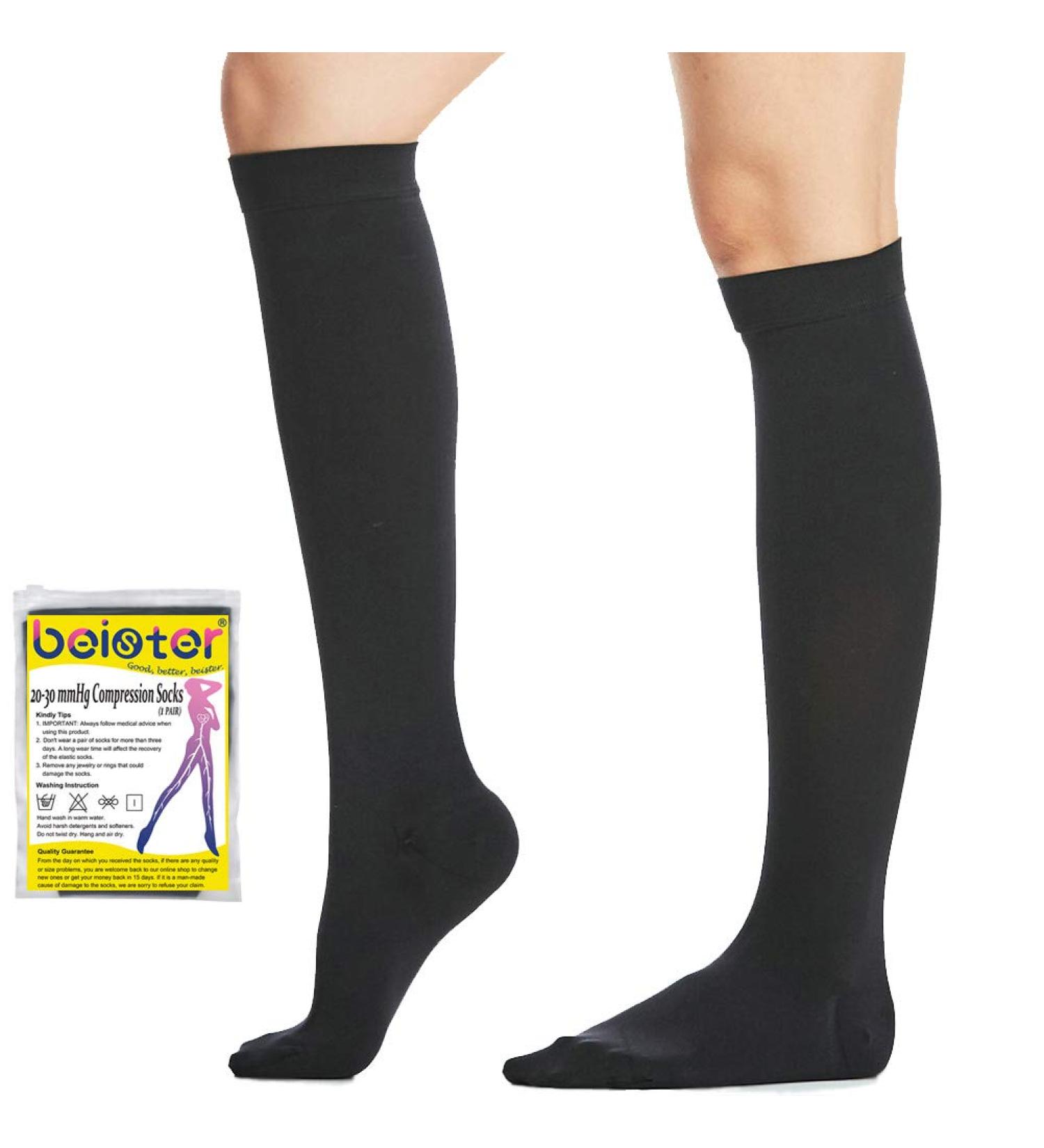 Beaister Medical Compression Stockings 20-30 mmHg for Men & Women - Support for Varicose Veins Edema & Pregnancy - Closed Toe Black - Buy Online on GoSupps.com