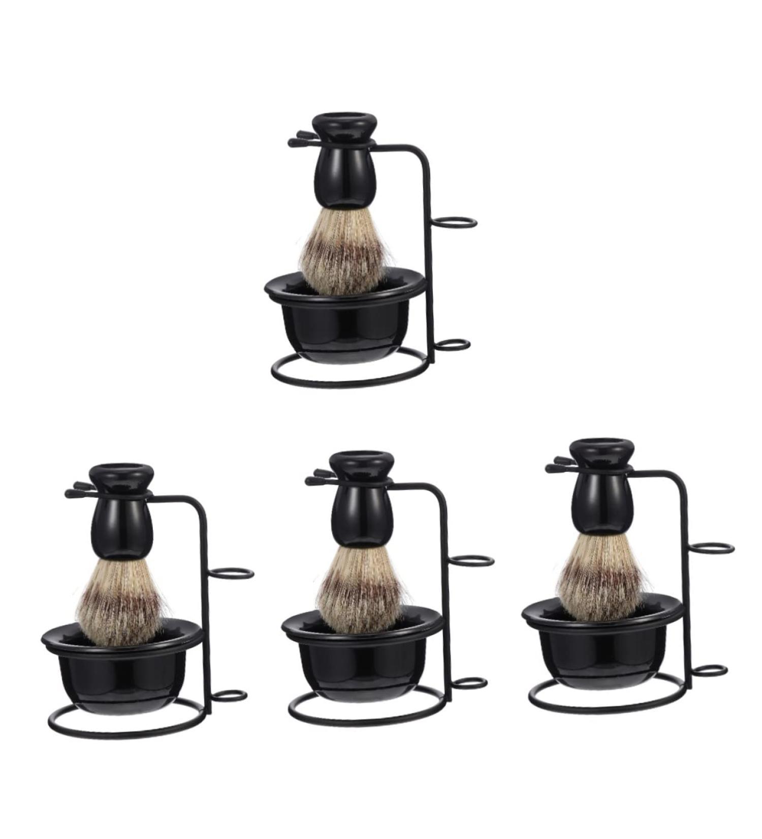 Minkissy Men's Razor Set - 4 Metal Shaving Organizers Shaving Brush & Bowl Holder Black - Perfect for Grooming & Shaving Essentials - Buy Online on GoSupps.com
