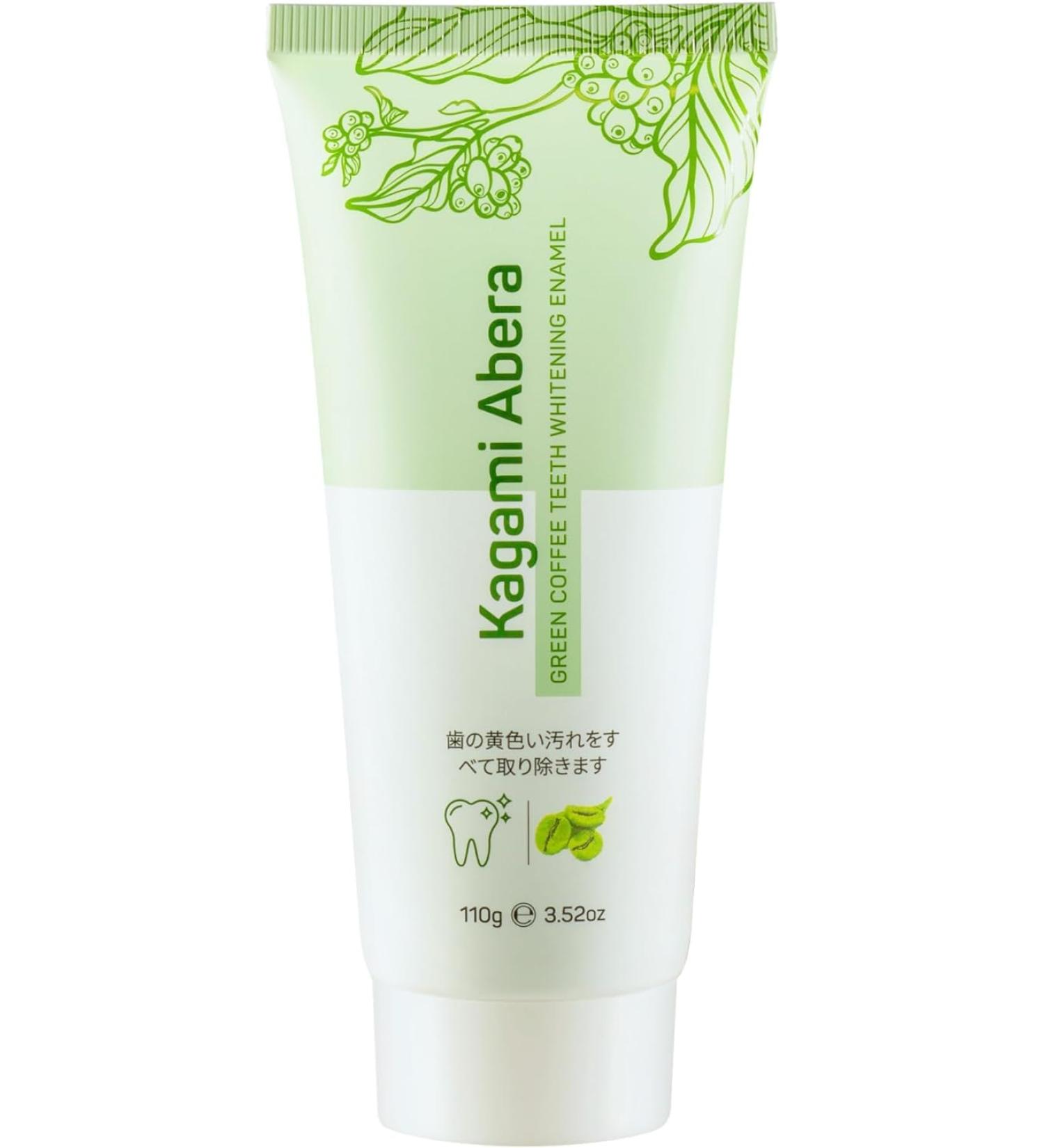 Abera Kagami Natural Toothpaste Plaque Reducer for Brighter Teeth and Fresh Breath with Fermented Green Coffee Extract Great Tasting Fluoride Free Whitening Toothpaste 3.52 oz