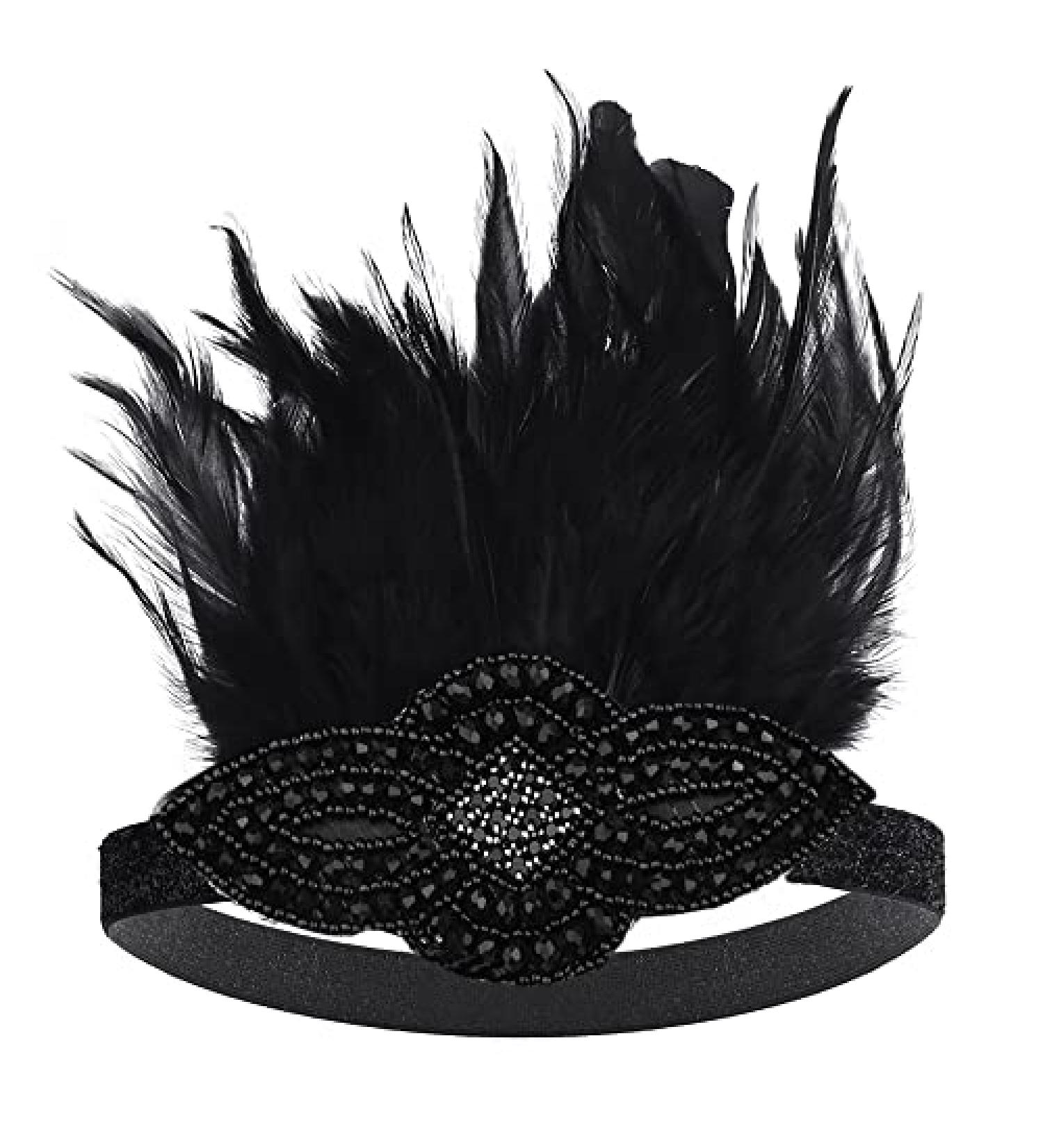 FGSS 1920s Flapper Headpiece Headband - Roaring 20s Feather Great Gatsby Hair Accessories, Black - Buy Online on GoSupps.com