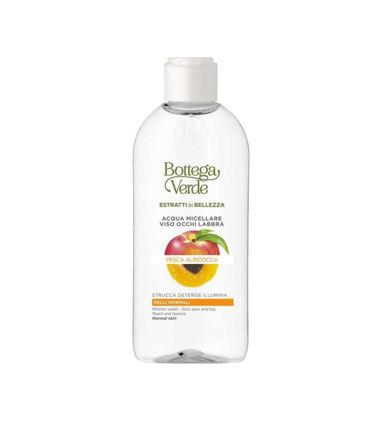 Bottega Verde Micellar water - face eyes lips - Peach and apricot - strucca cleanses illuminates - normal skin