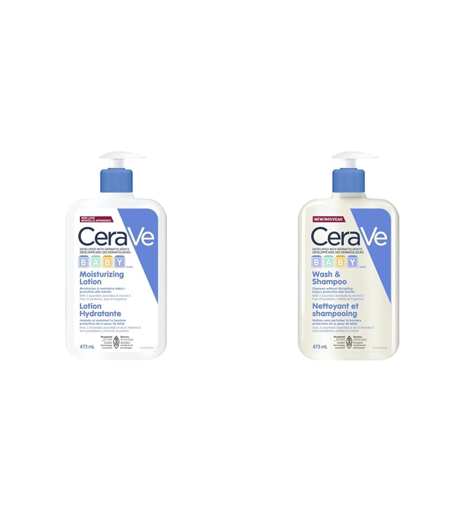 CeraVe BABY Moisturizing Lotion (473ML) and CeraVe Baby Wash & Shampoo (473ML) | Tear-Free Gentle Formulas - Buy Online on GoSupps.com