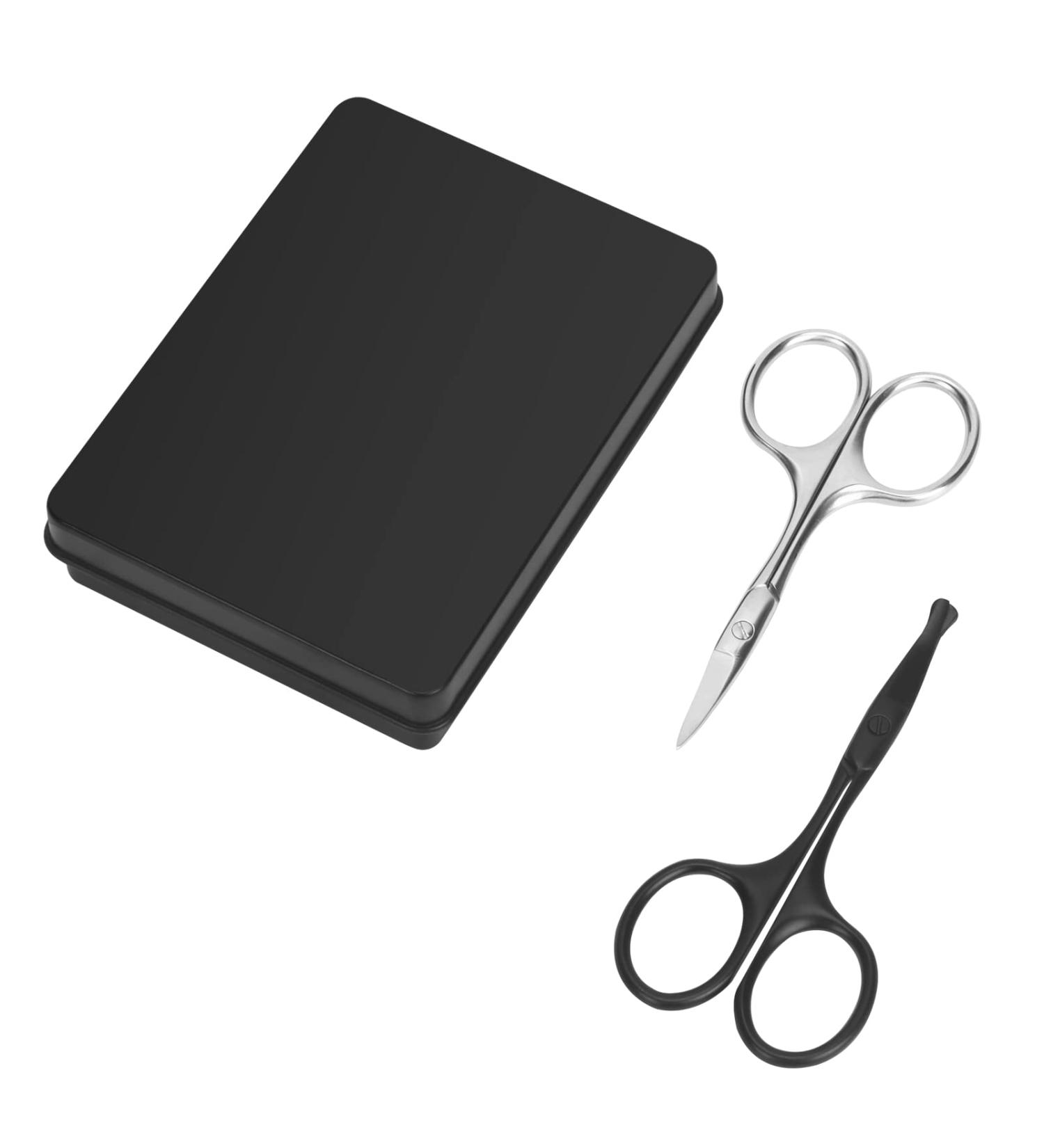 Unaone 2 PCS Nose Hair Scissors - Stainless Steel Facial Trimming Scissors for Men & Women - Perfect for Nose Mustache Eyebrow & Eyelash Grooming (Black/Silver - Buy Online on GoSupps.com