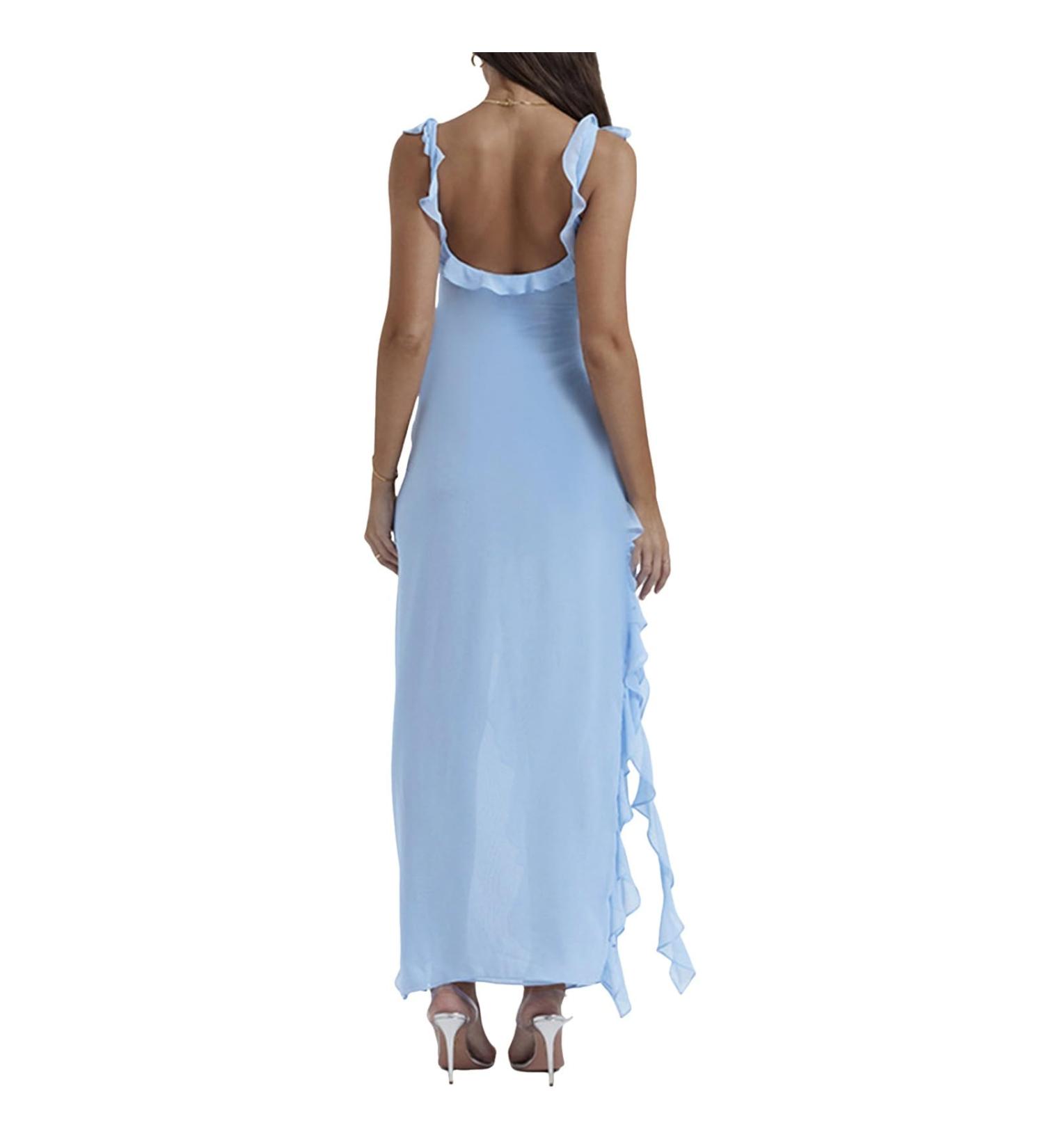 Women Summer Sleeveless 2024 Casual Dresses Crewneck Bohemian Floral Printed Flowy Swing Sundress with Pockets 1079-zayeh-a-blue XL - Buy Online on GoSupps.com