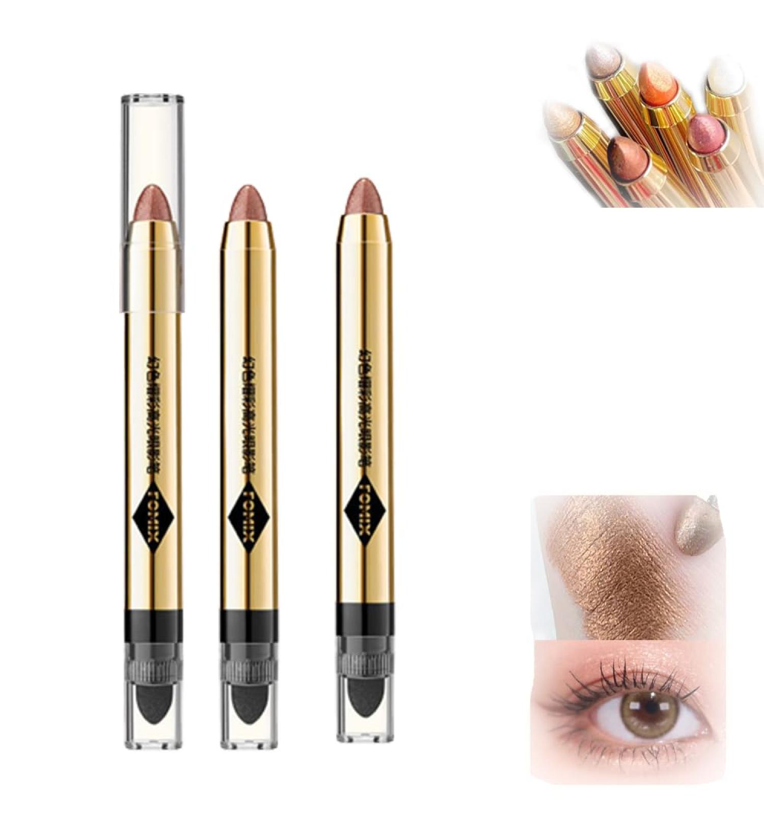 Gleamon Double-Ended Eyeshadow Pencil 2-In-1 Pearlescent Eyeshadow Makeup Pen Stick Double Ended Eye Shadow Stick Waterproof Long Lasting Eyeshadow Highlighter Stick (3PCS+wooden tea brown) - Buy Online on GoSupps.com