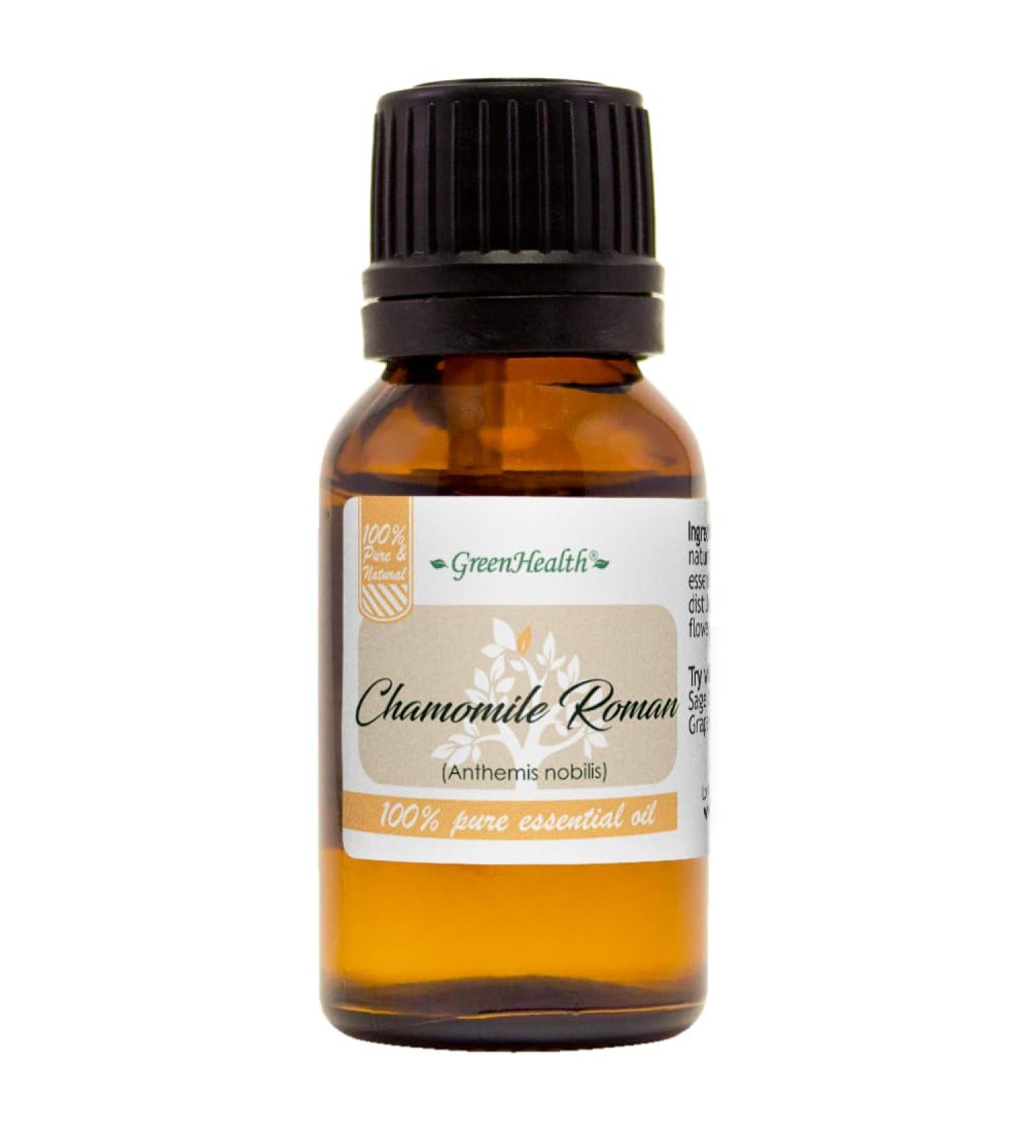 Chamomile (Roman) Essential Oil - 15 ml - 100% Pure & Natural - Amber Glass Bottle w/Euro Dropper - GreenHealth - Buy Online on GoSupps.com