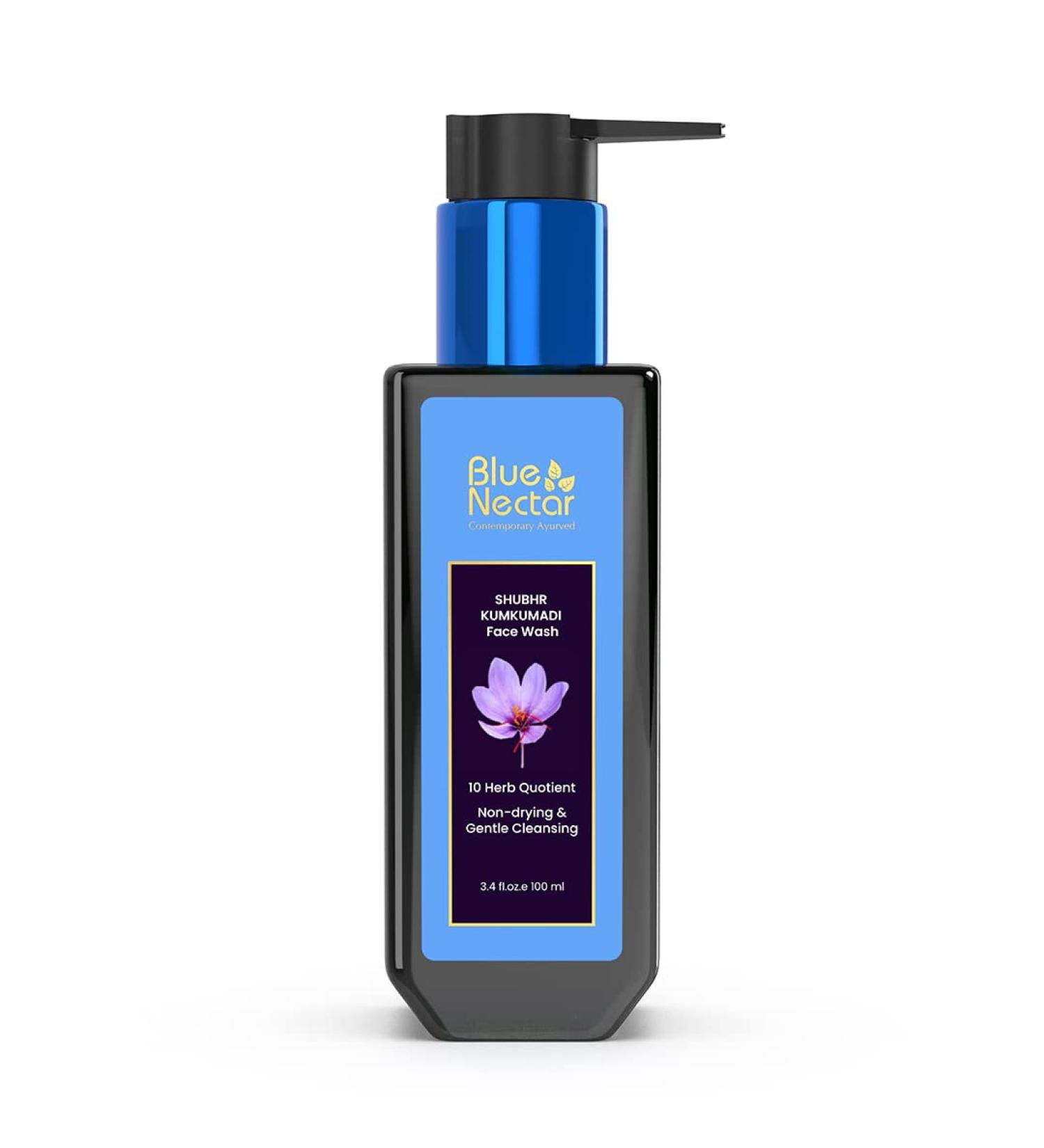 Blue Nectar Kumkumadi Brightening Face Wash | Sulphate-Free Anti Pimple Cleanser with Saffron for Women & Men (10 Herbs 3.38 Fl Oz) - International Shipping Available - Buy Online on GoSupps.com