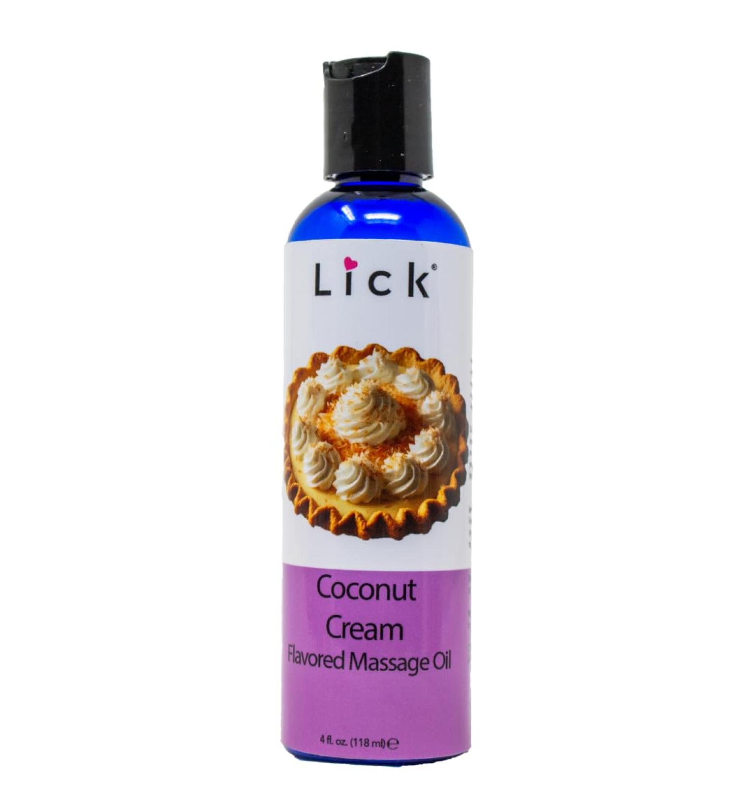 Lick Coconut Cream Massage Oil - Edible Non-Greasy Body Oil for Couples Vitamin E Enriched - Perfect for Date Night 4 oz - Buy Online on GoSupps.com