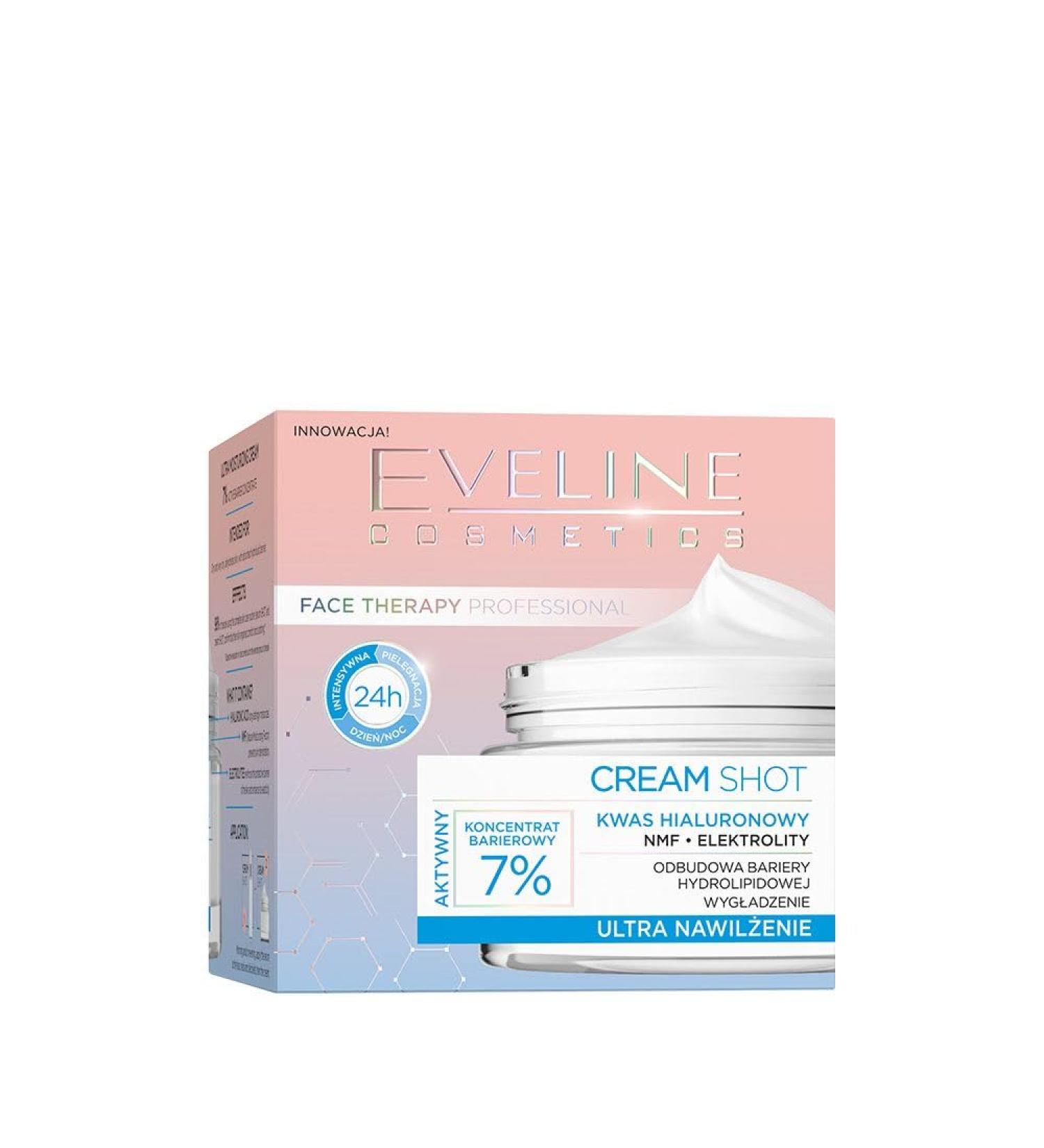 Eveline Cosmetics Ultra Hydrating Cream Shot for dry and very dry skin deep hydration with natural moisture factors hyaluronic acid and niacinamide