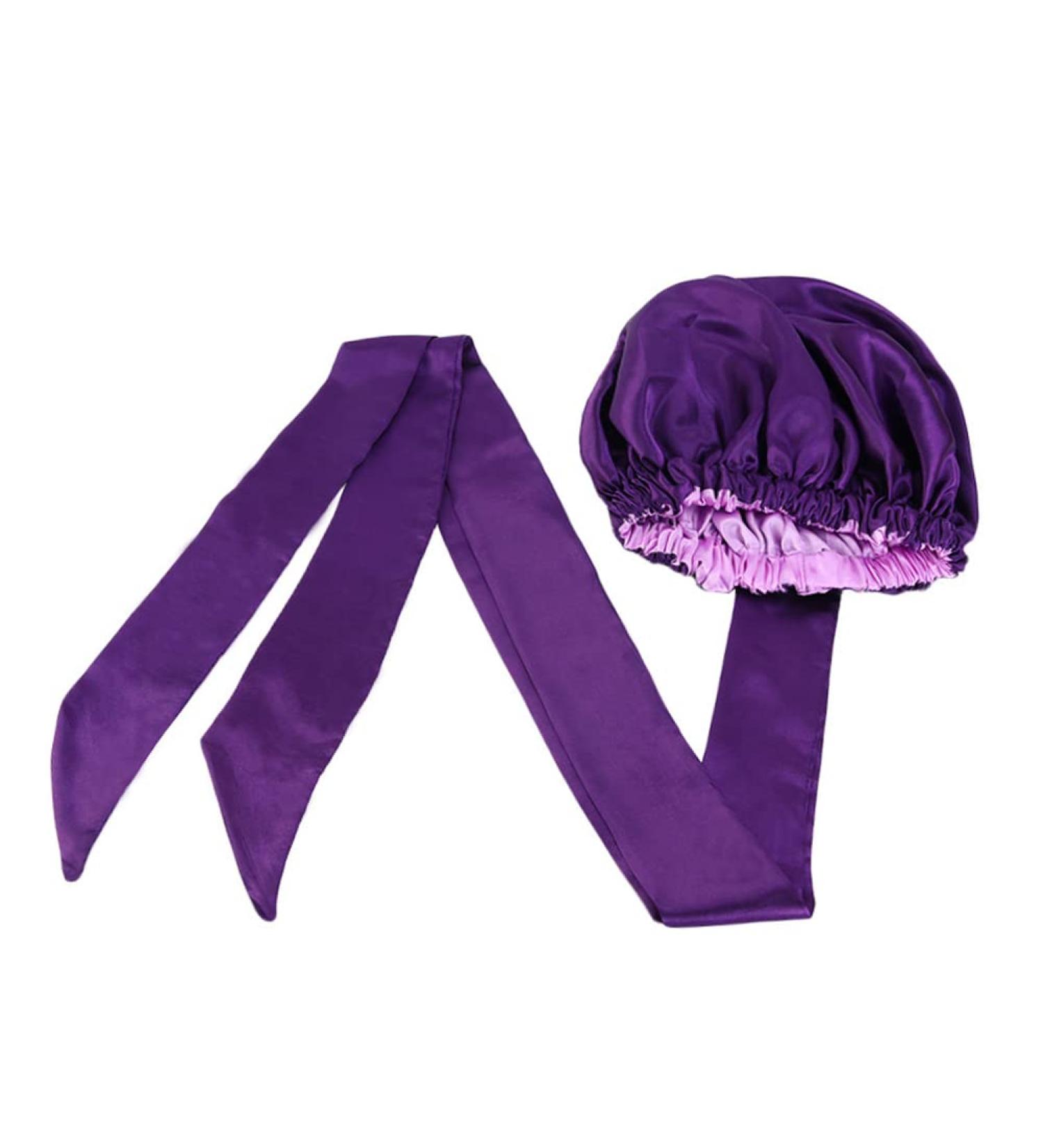 Satin Bonnet for Black Women  African Print Head Scarf Hair Wrap for Curly Long Hair Braids Sleeping Purple