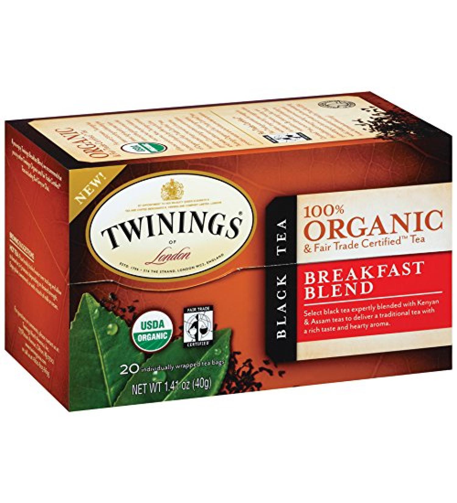 Buy Twinings 100% Organic Black Tea Breakfast Blend - 20 Tea Bags (1.41 oz) - Premium Quality - Buy Online on GoSupps.com