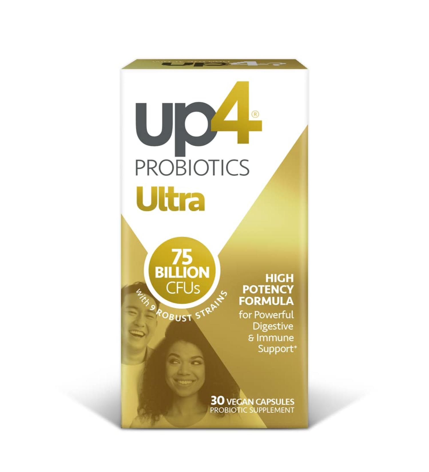 up4 Ultra Potency Probiotic 75B CFUs - Immune & Digestive Support - Vegan, Non-GMO, Gluten-Free - 30 Count - Buy Online on GoSupps.com